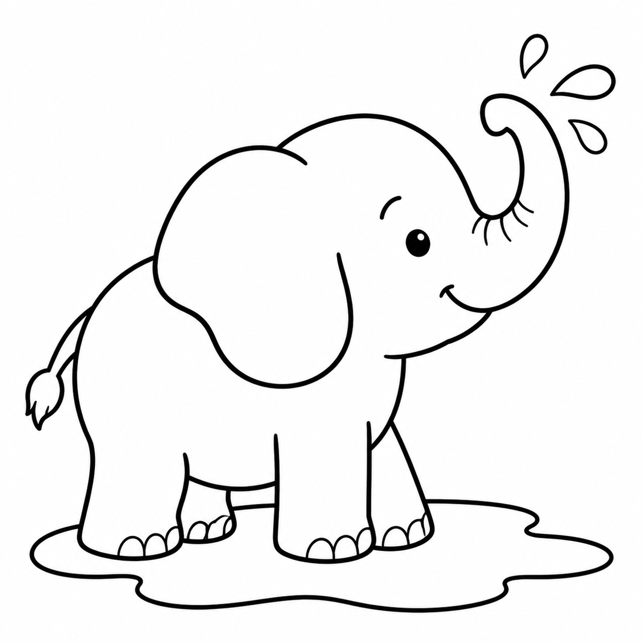 Baby Elephant Spraying Water Coloring Page - Design 2 - printable coloring page preview