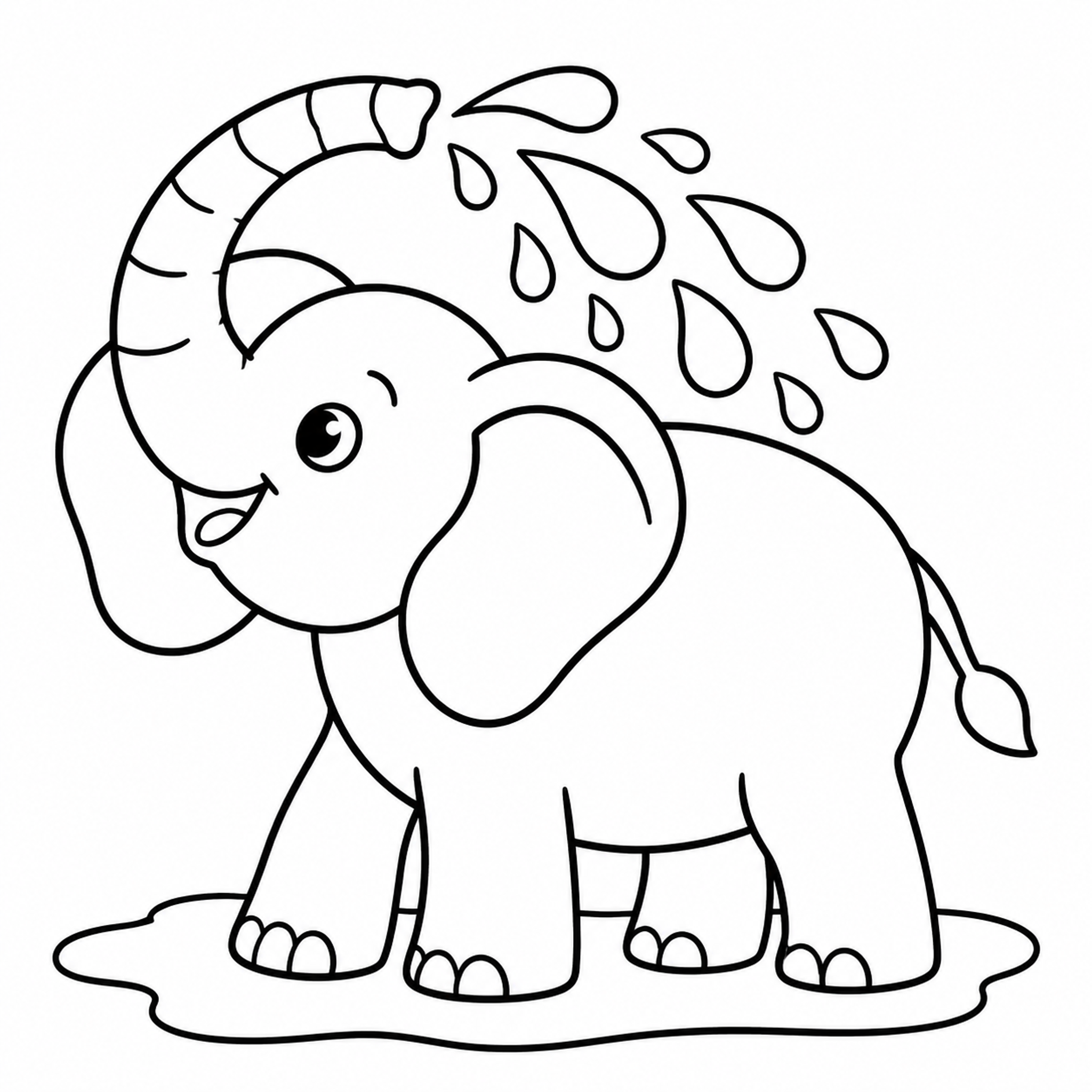 Baby Elephant Spraying Water Coloring Page - printable coloring page preview