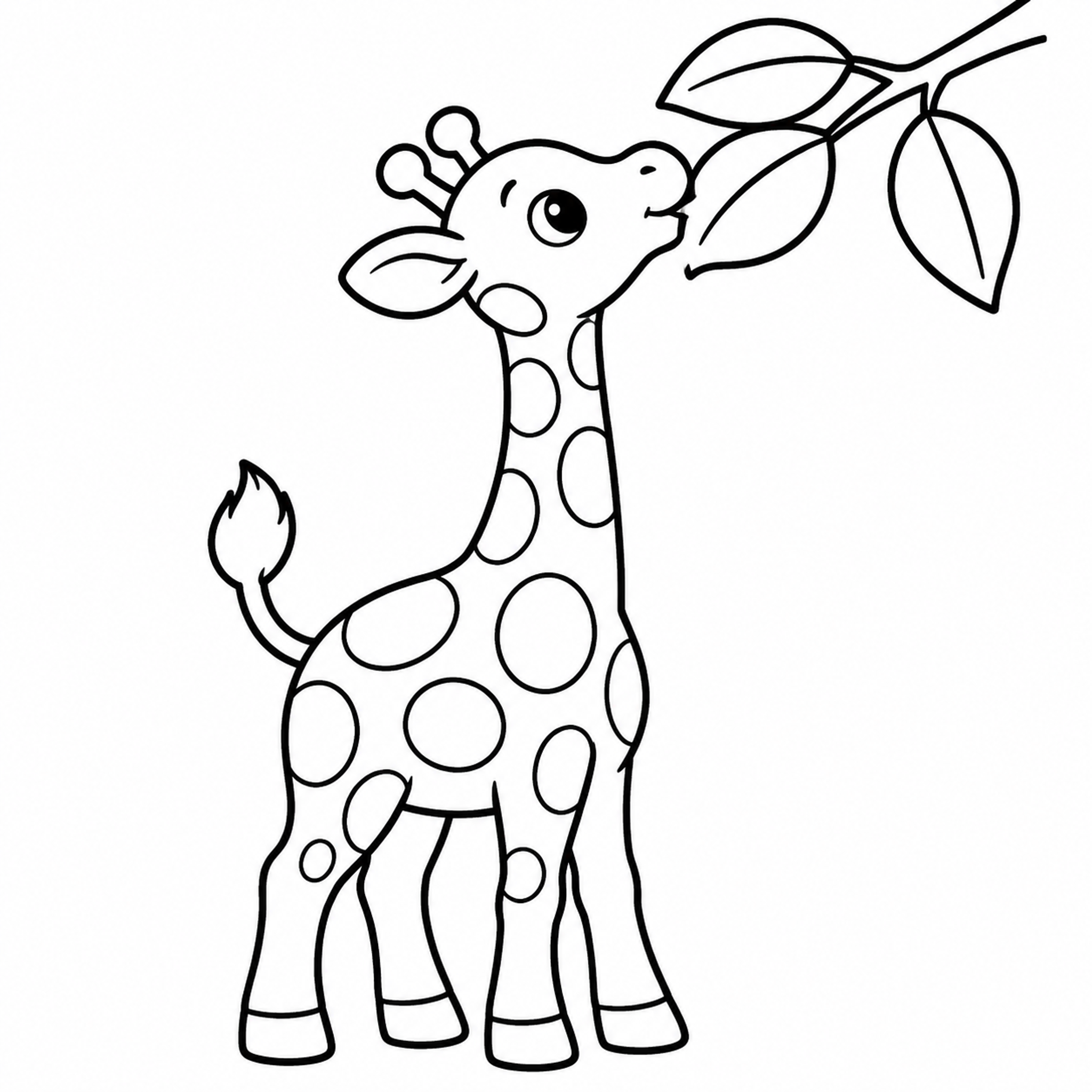 Baby Giraffe Reaching for Leaves Coloring Page - printable coloring page preview