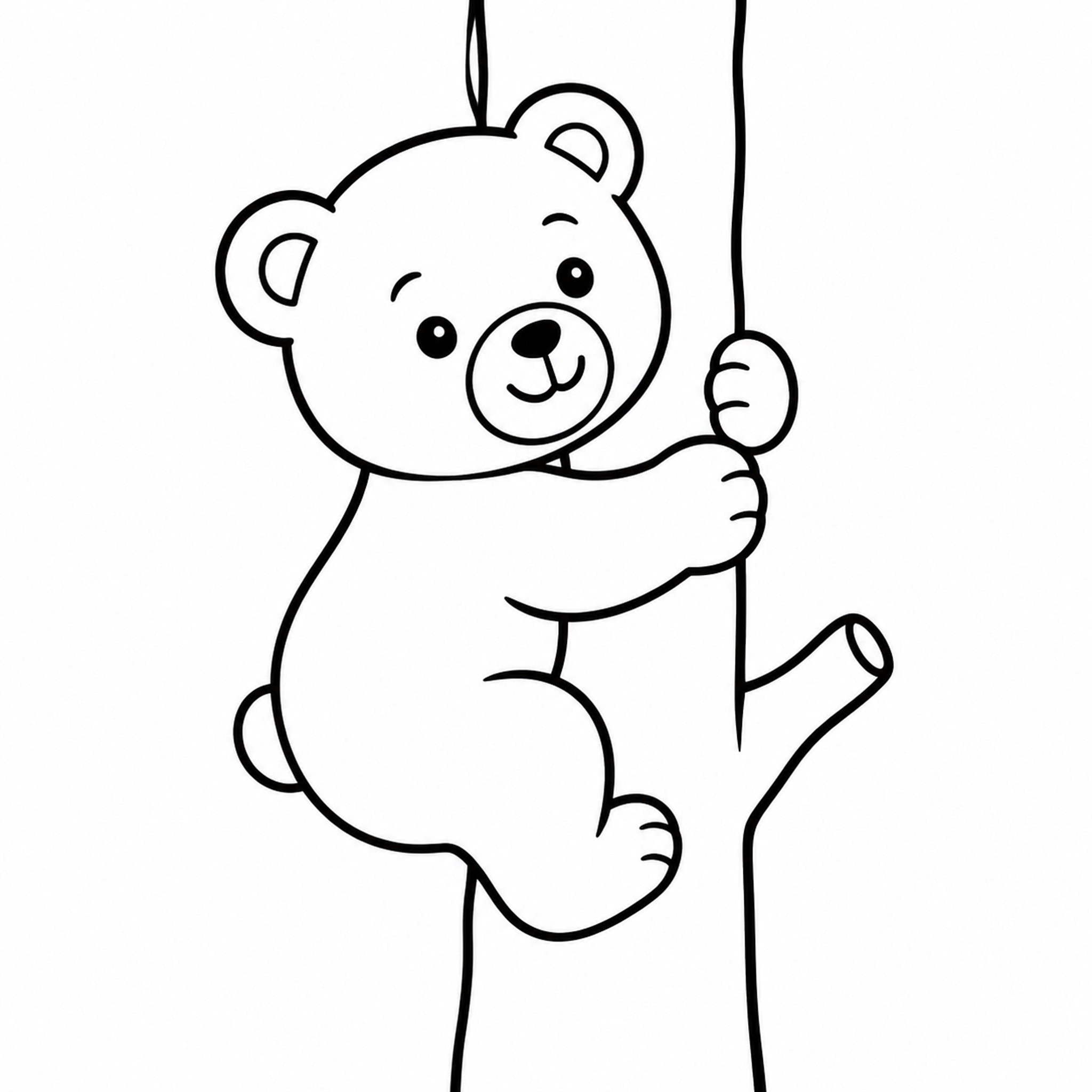 Bear Cub Climbing a Tree Trunk Coloring Page - printable coloring page preview