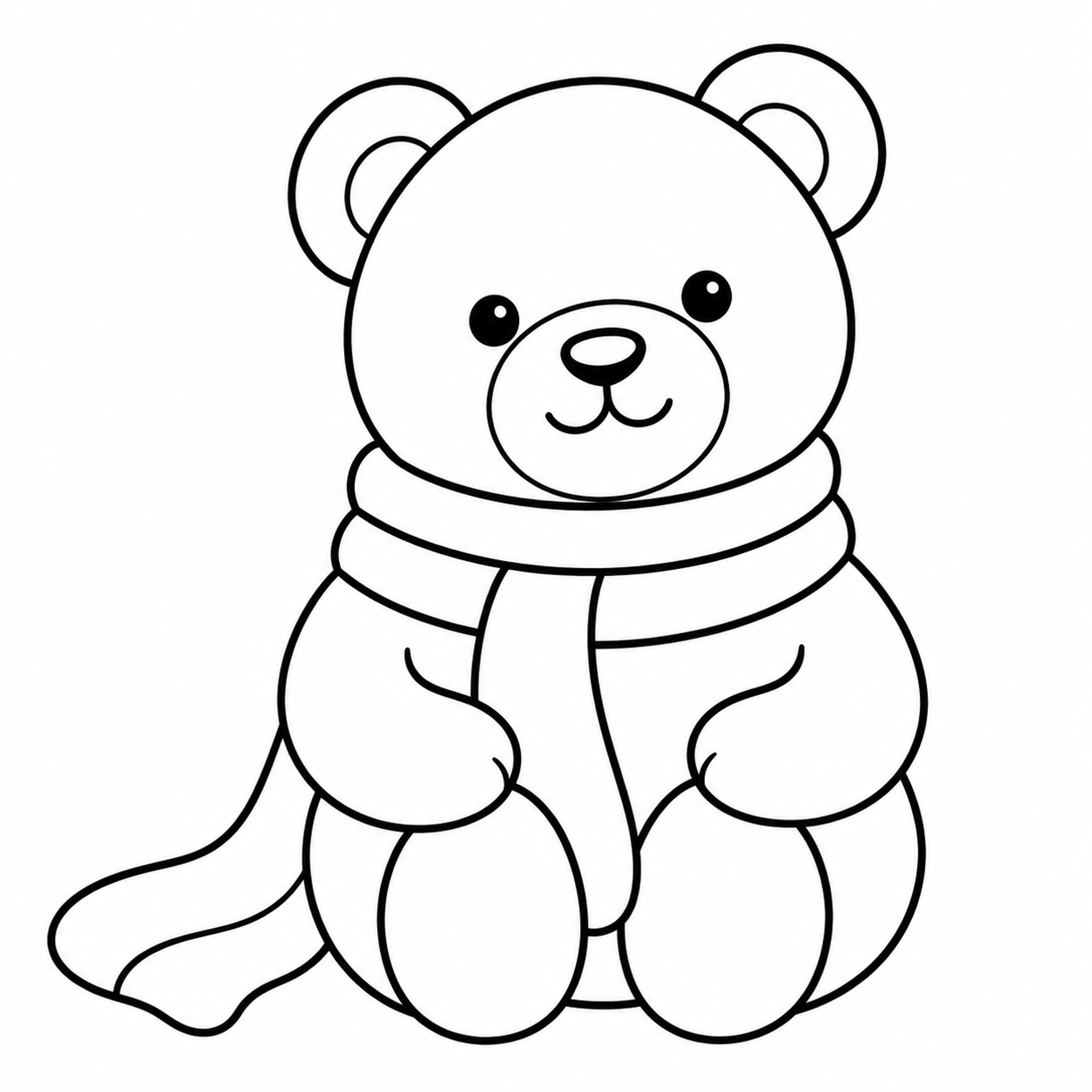 Bear Cub Hugging Knees with Long Scarf Coloring Page - printable coloring page preview