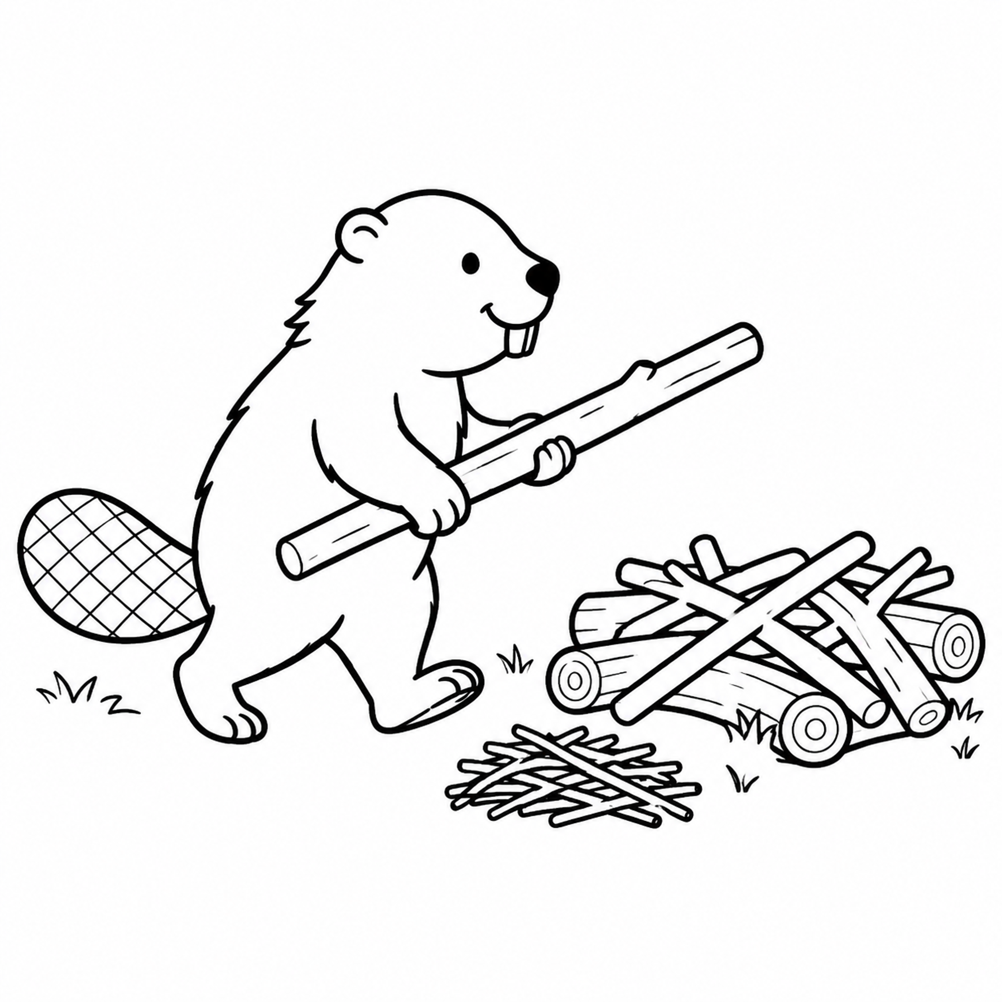 Beaver Carrying a Stick to Its Dam Coloring Page - printable coloring page preview