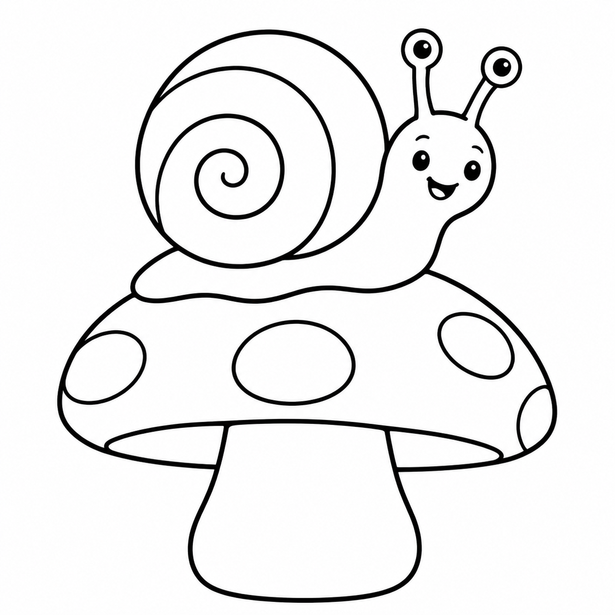 Cheerful Snail on a Large Mushroom Coloring Page - printable coloring page preview