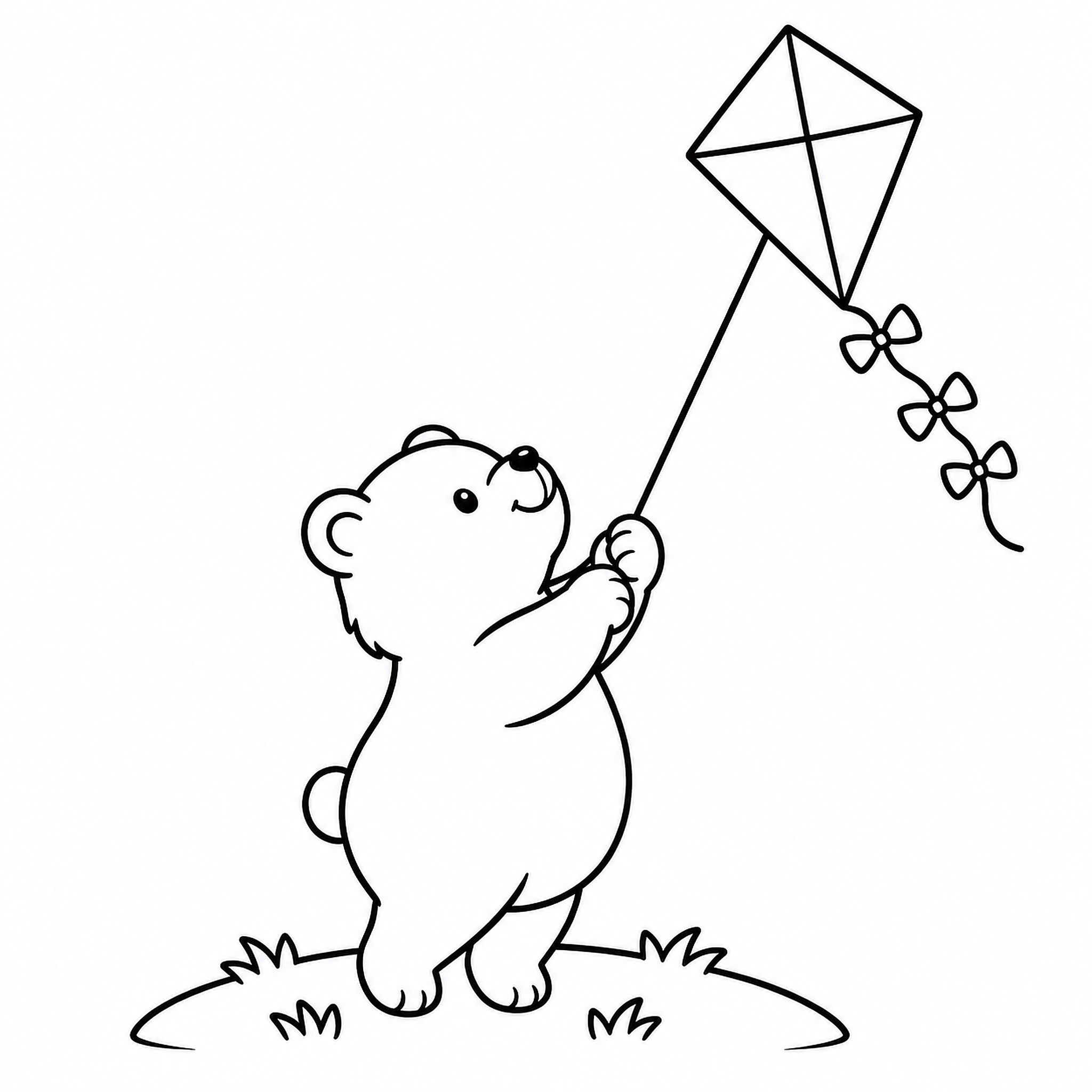Chubby Bear Flying a Kite Coloring Page - printable coloring page preview