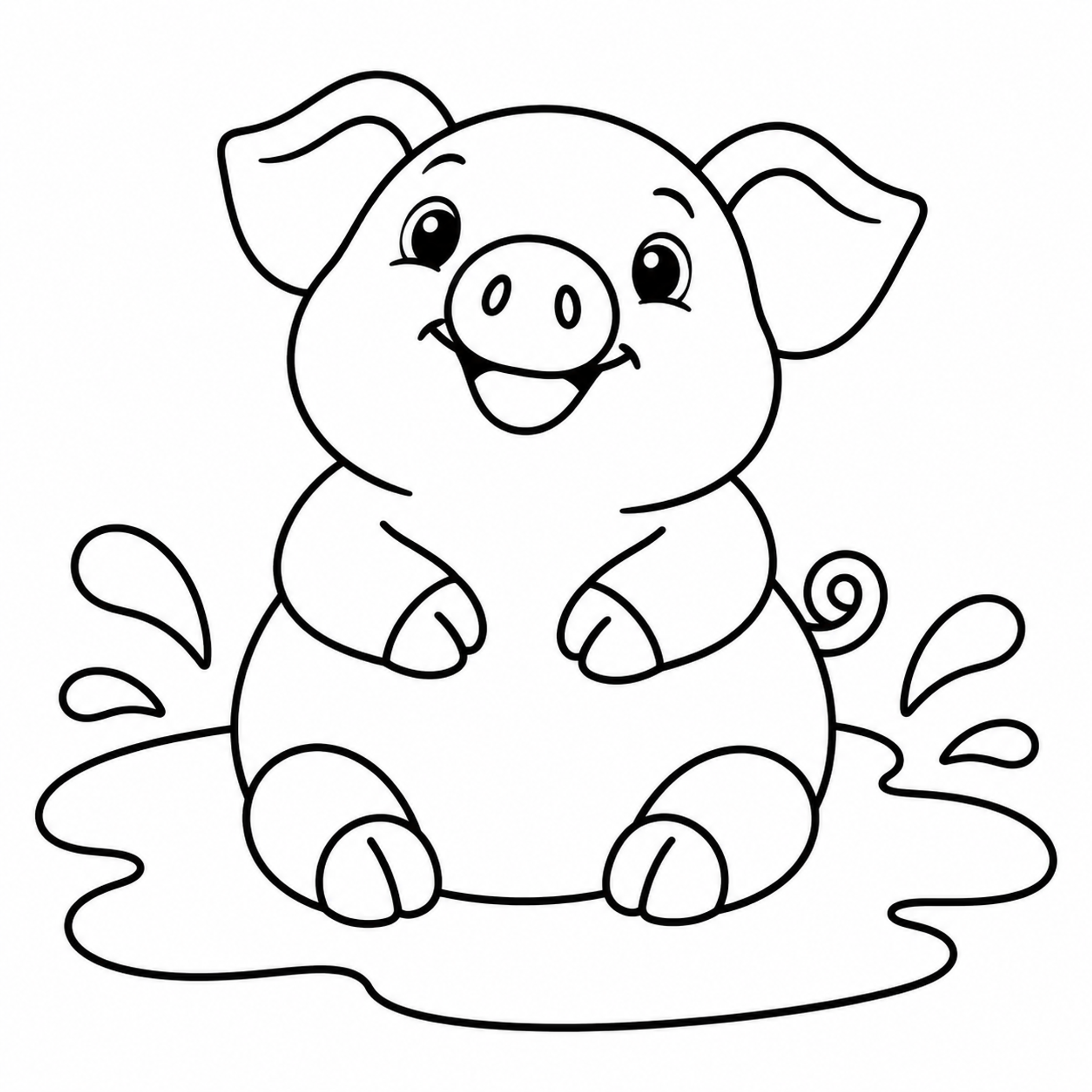 Chubby Pig Sitting in a Mud Puddle Coloring Page - printable coloring page preview