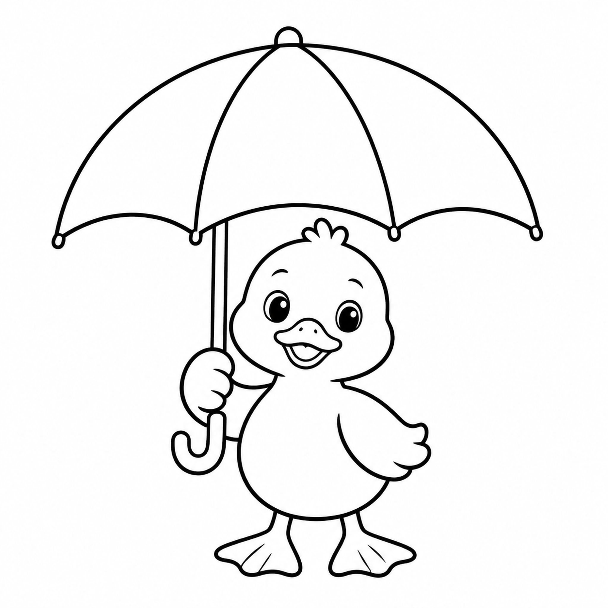 Duckling Under a Big Umbrella Coloring Page - printable coloring page preview