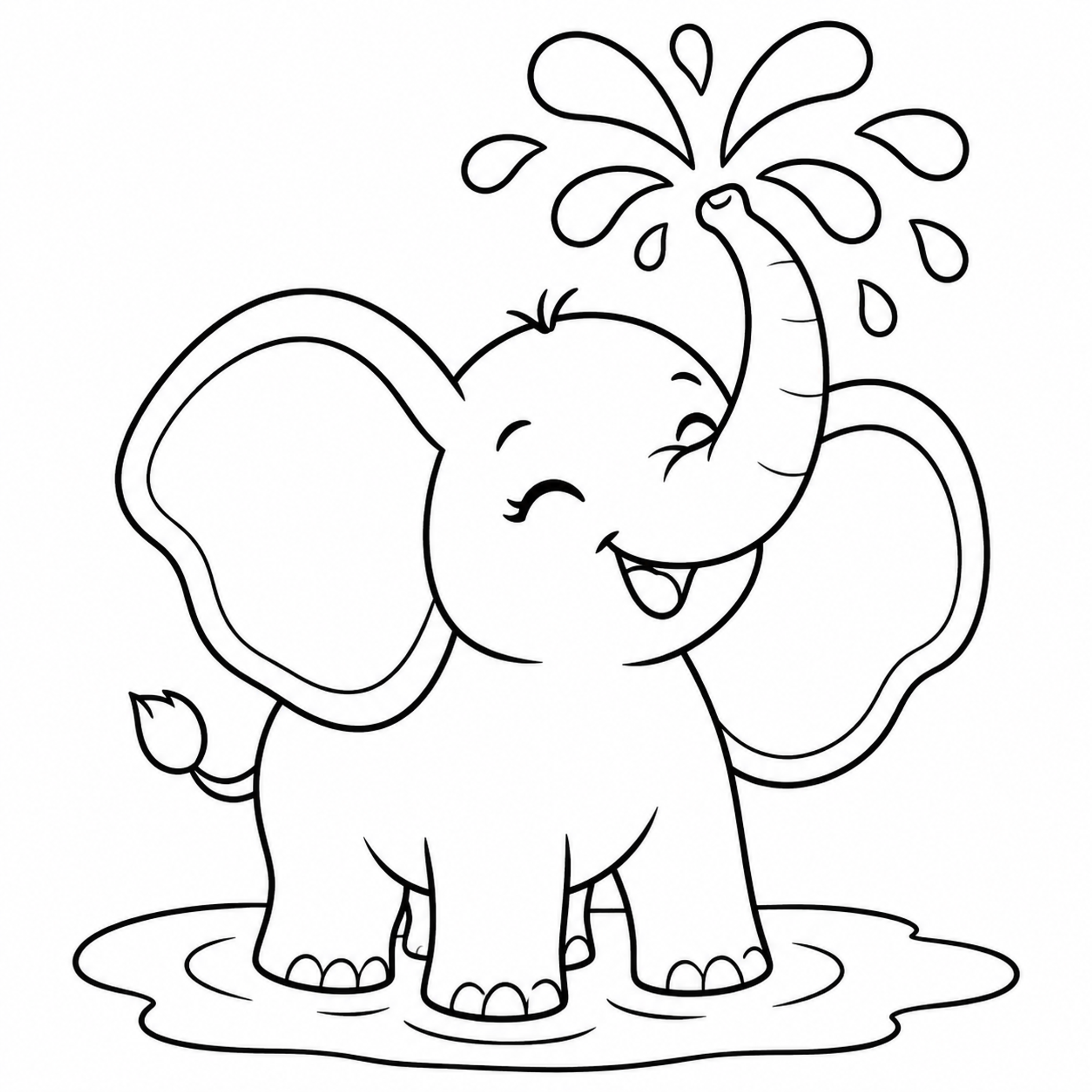 Elephant Spraying Water Coloring Page for Kids - printable coloring page preview