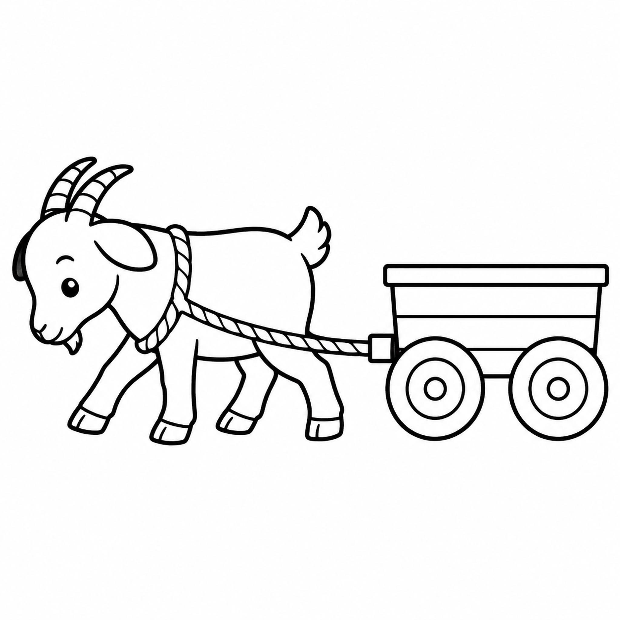 Goat Pulling a Little Wagon Coloring Page - printable coloring page preview