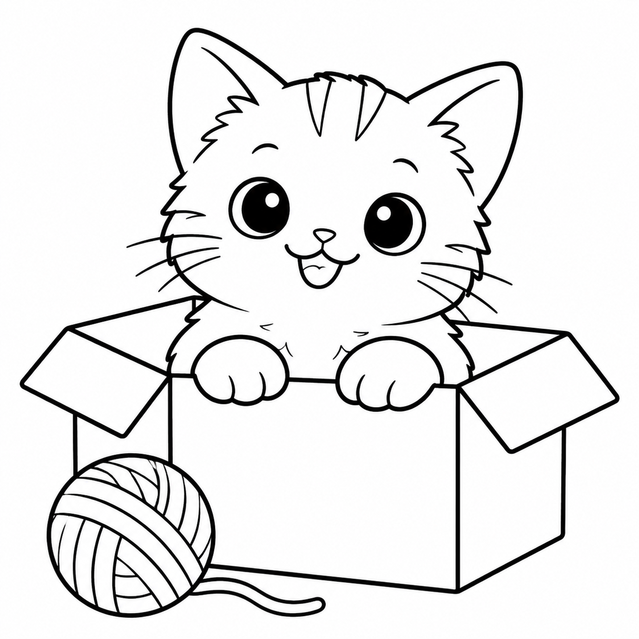 Kitten Peeking Out of a Cardboard Box Coloring Page - printable coloring page preview
