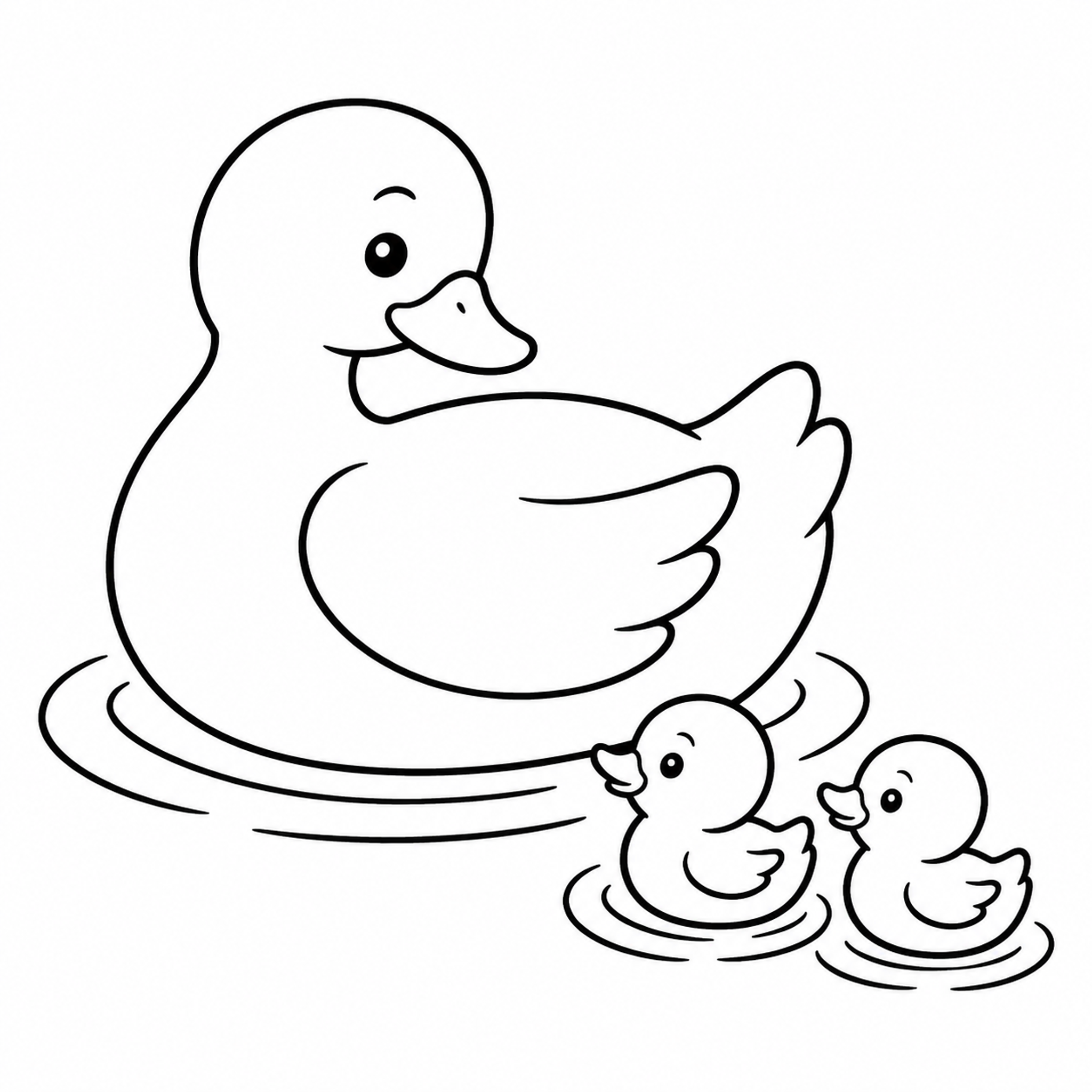 Mother Duck and Two Ducklings Swimming Coloring Page - printable coloring page preview