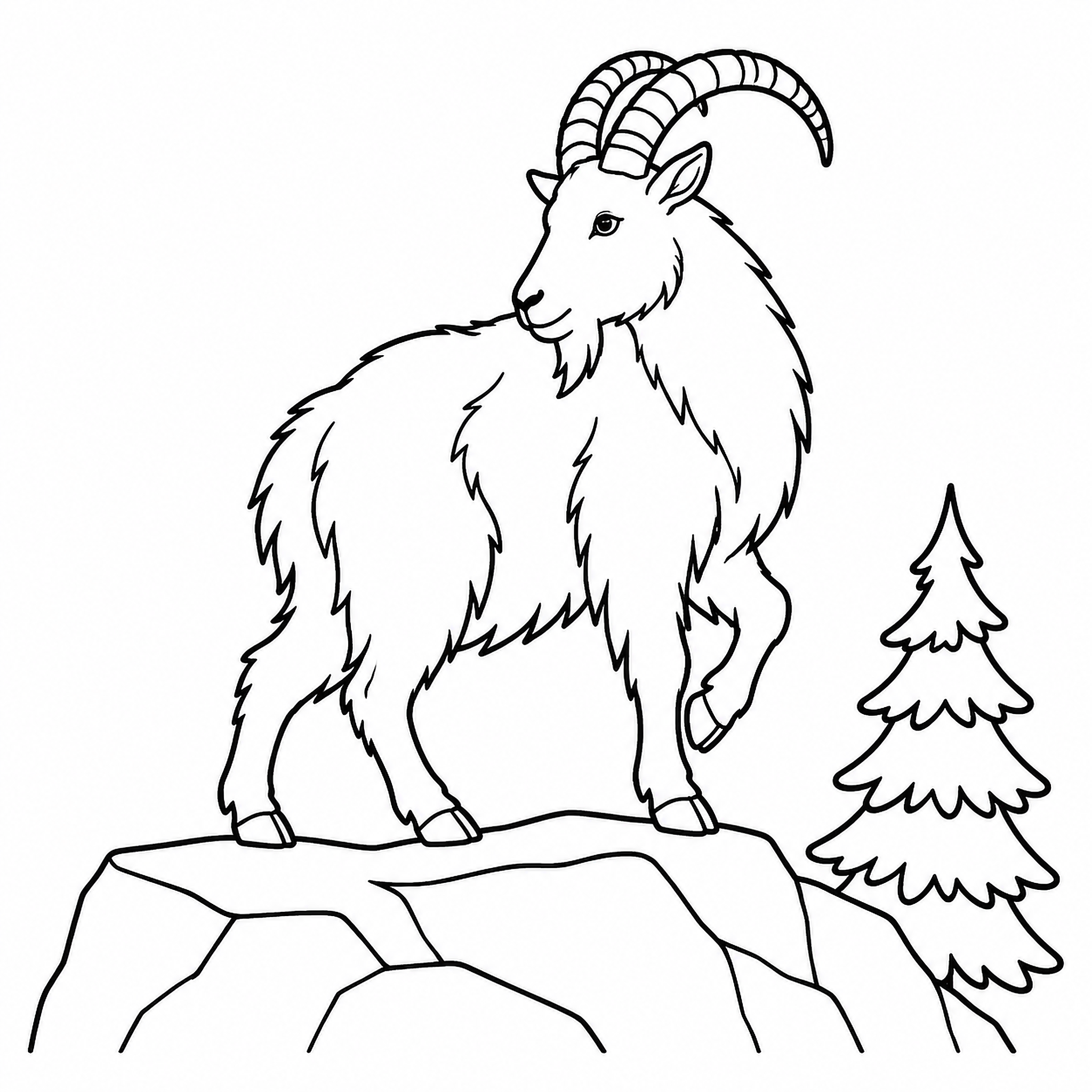 Mountain Goat on a Rock Ledge Coloring Page - printable coloring page preview