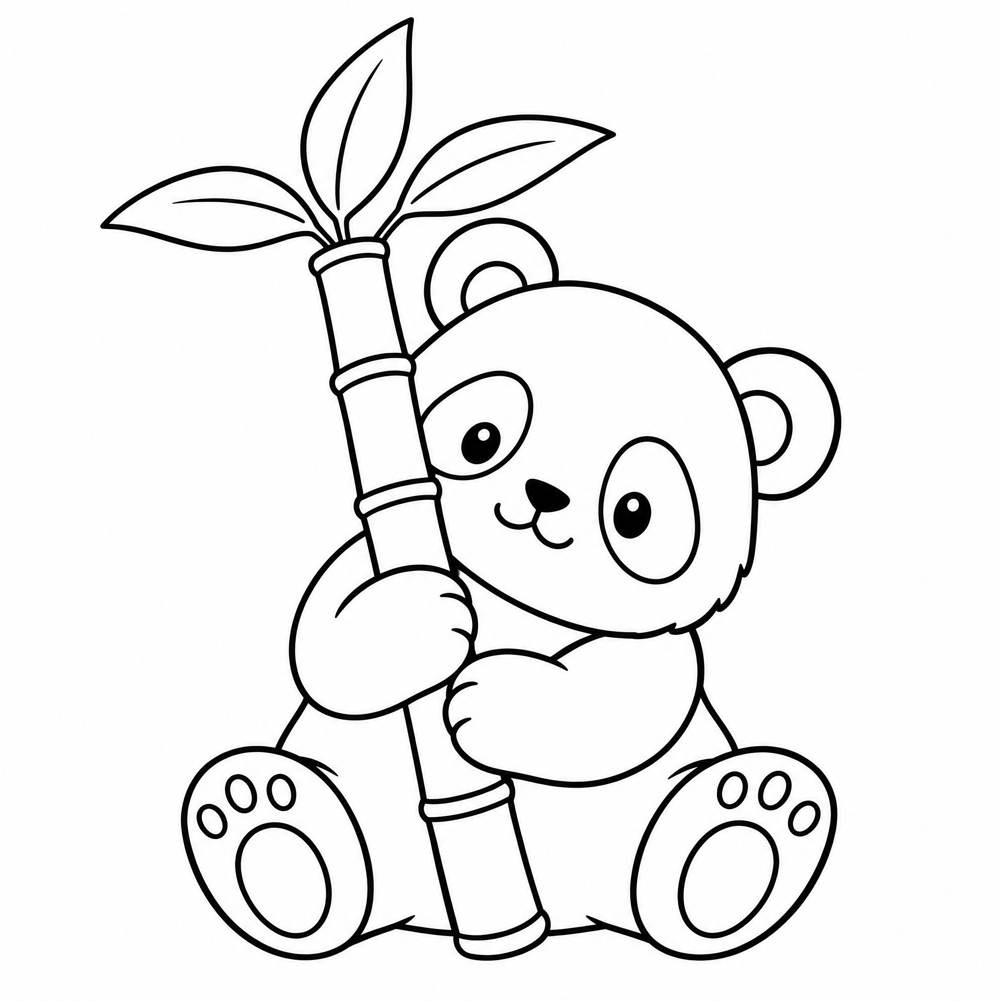 Panda Cub Hugging a Bamboo Stalk Coloring Page - printable coloring page preview