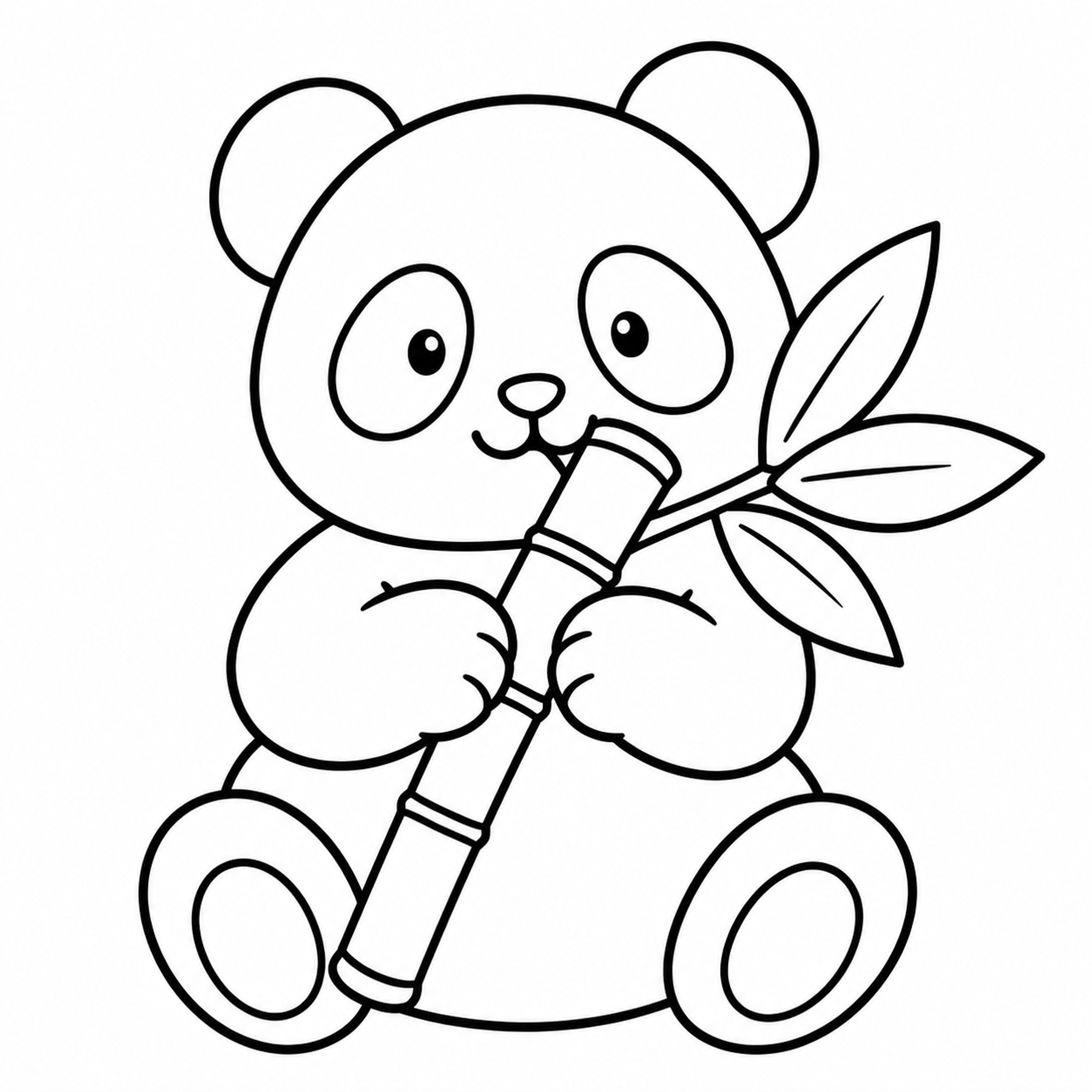Panda Sitting and Munching Bamboo Coloring Page - printable coloring page preview