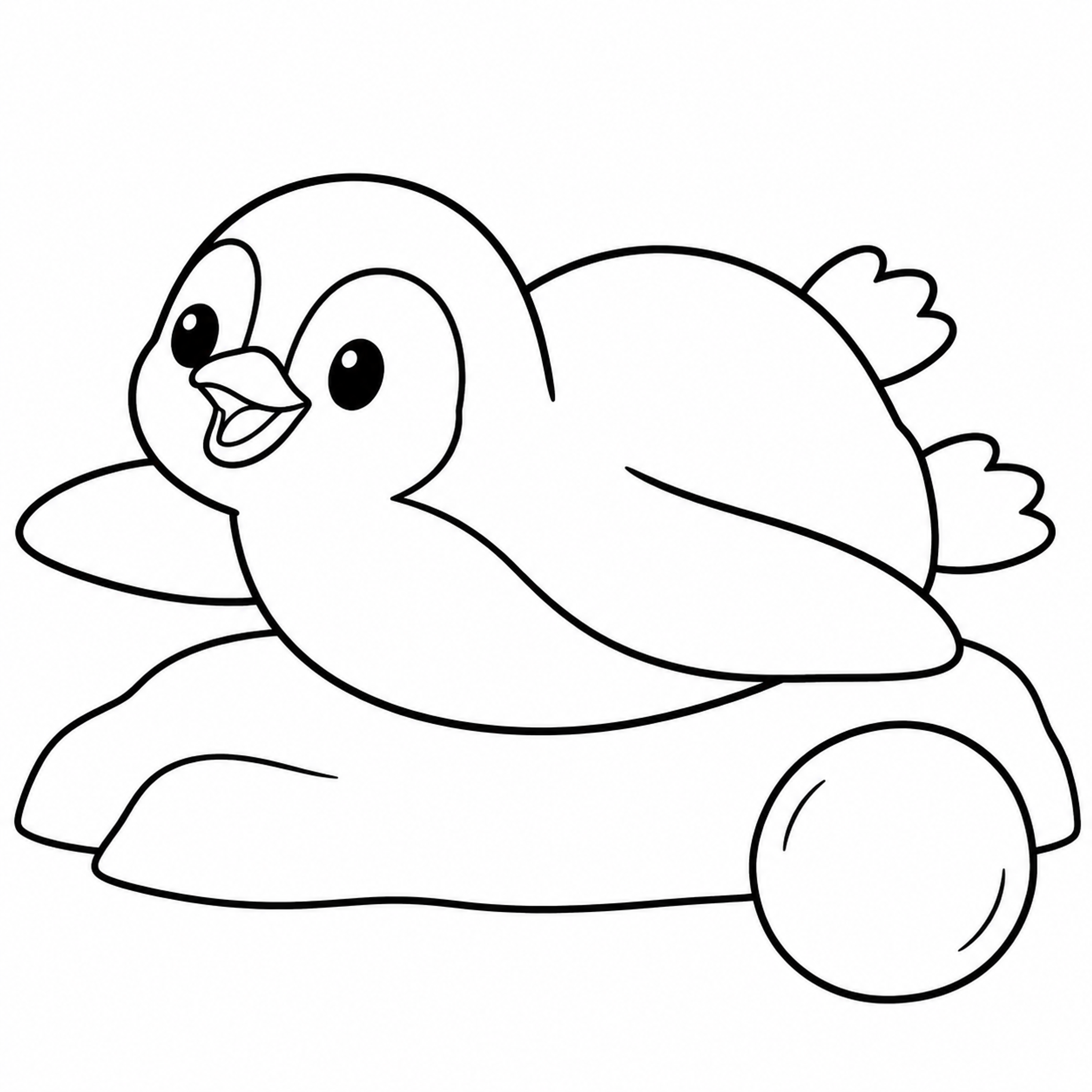 Plump Penguin Sliding on Ice Coloring Page - printable coloring page preview