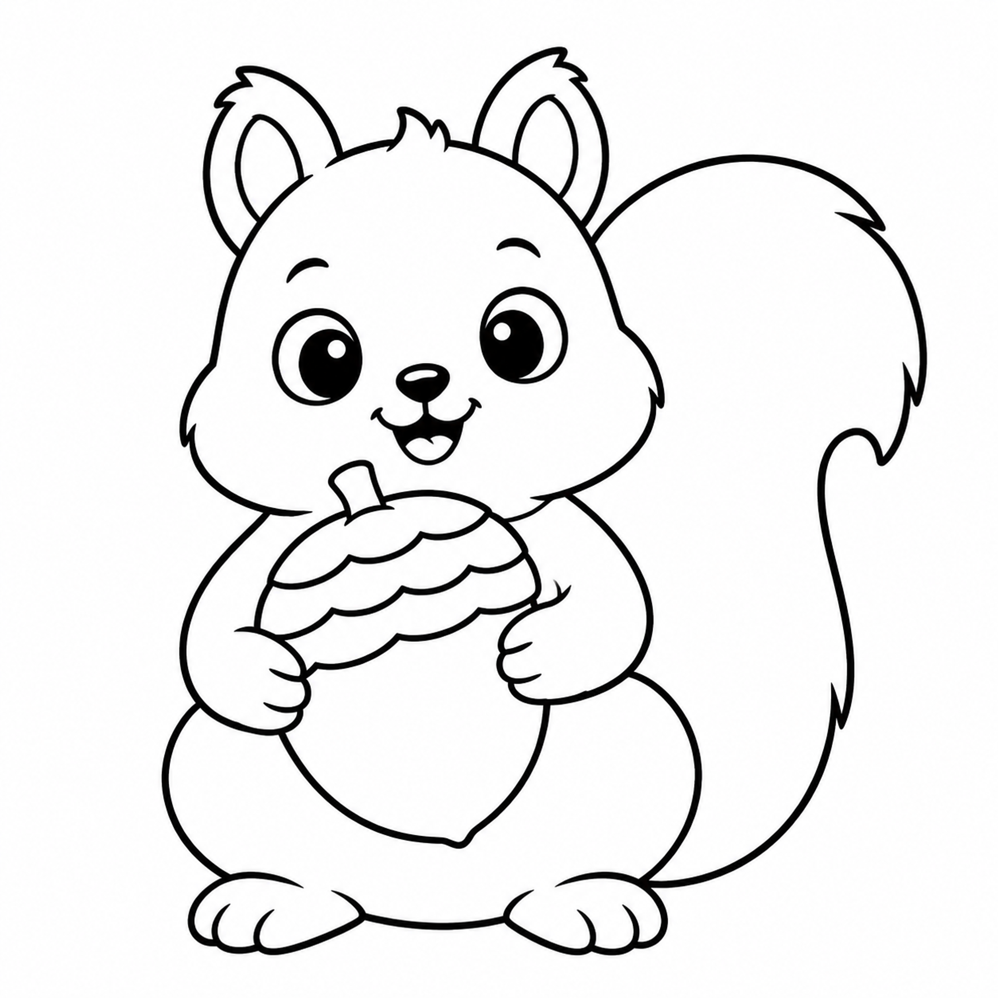 Round Squirrel Hugging a Giant Acorn Coloring Page - printable coloring page preview
