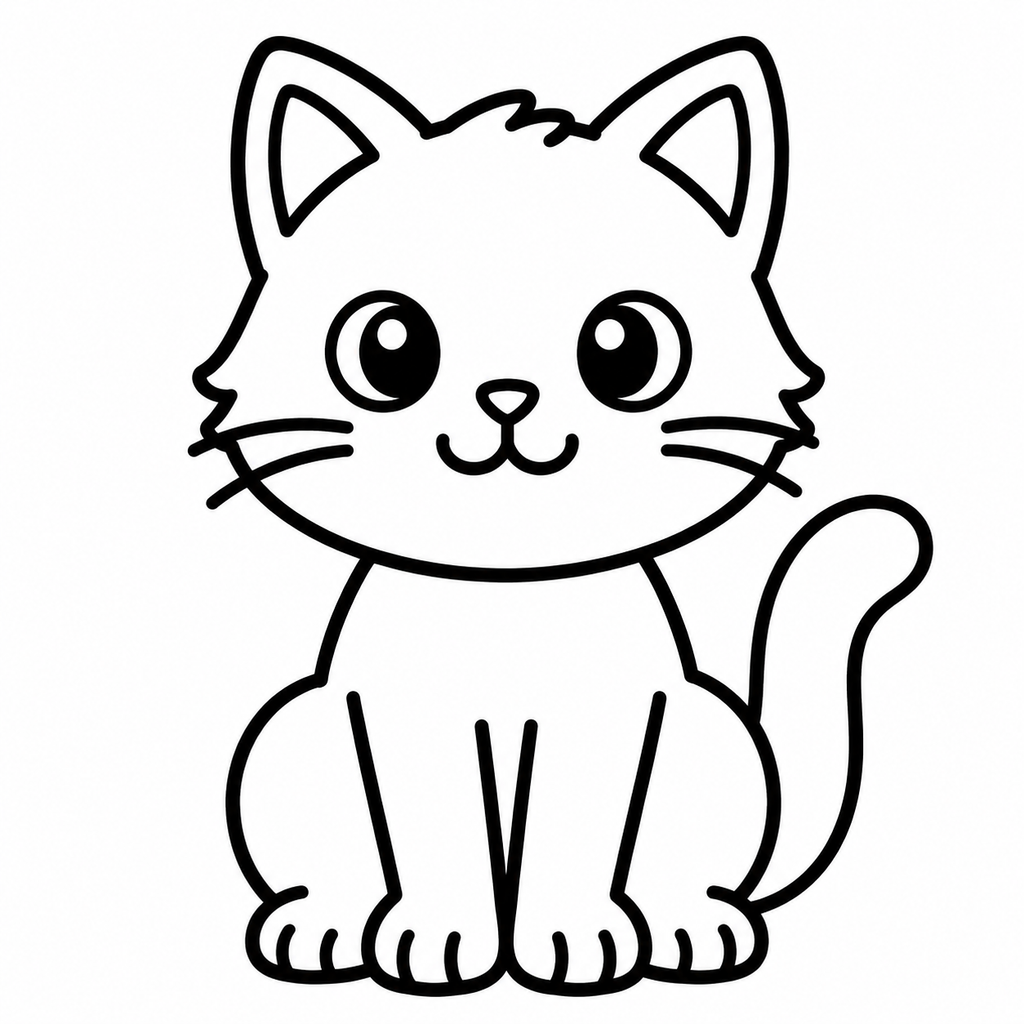 Simple Cartoon Cat Sitting Upright Coloring Page - printable coloring page preview