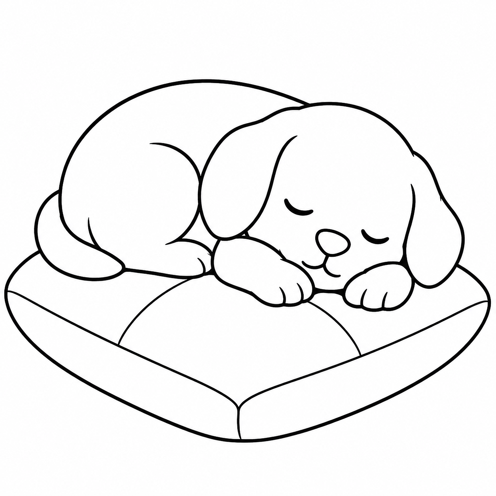 Sleeping Puppy on a Cushion Coloring Page - printable coloring page preview