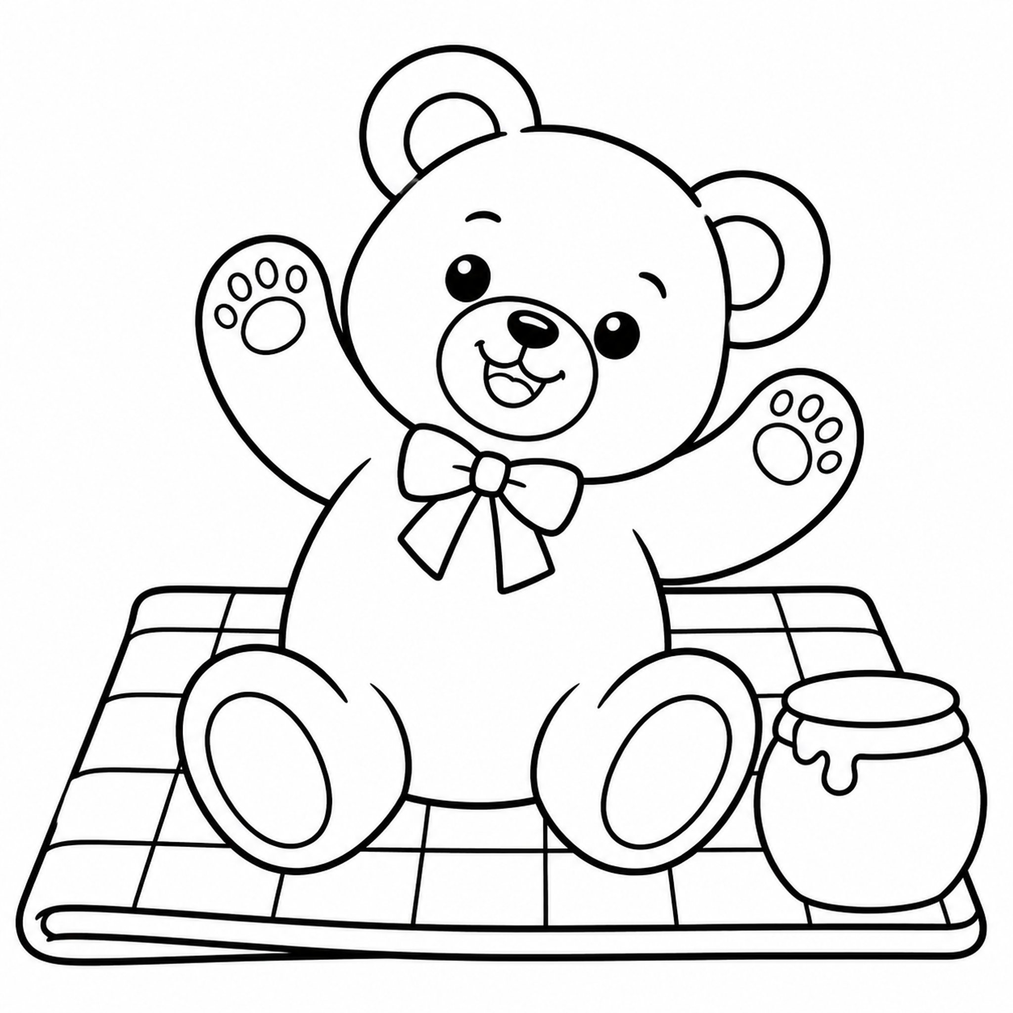 Teddy Bear Sitting on a Picnic Blanket Coloring Page - printable coloring page preview