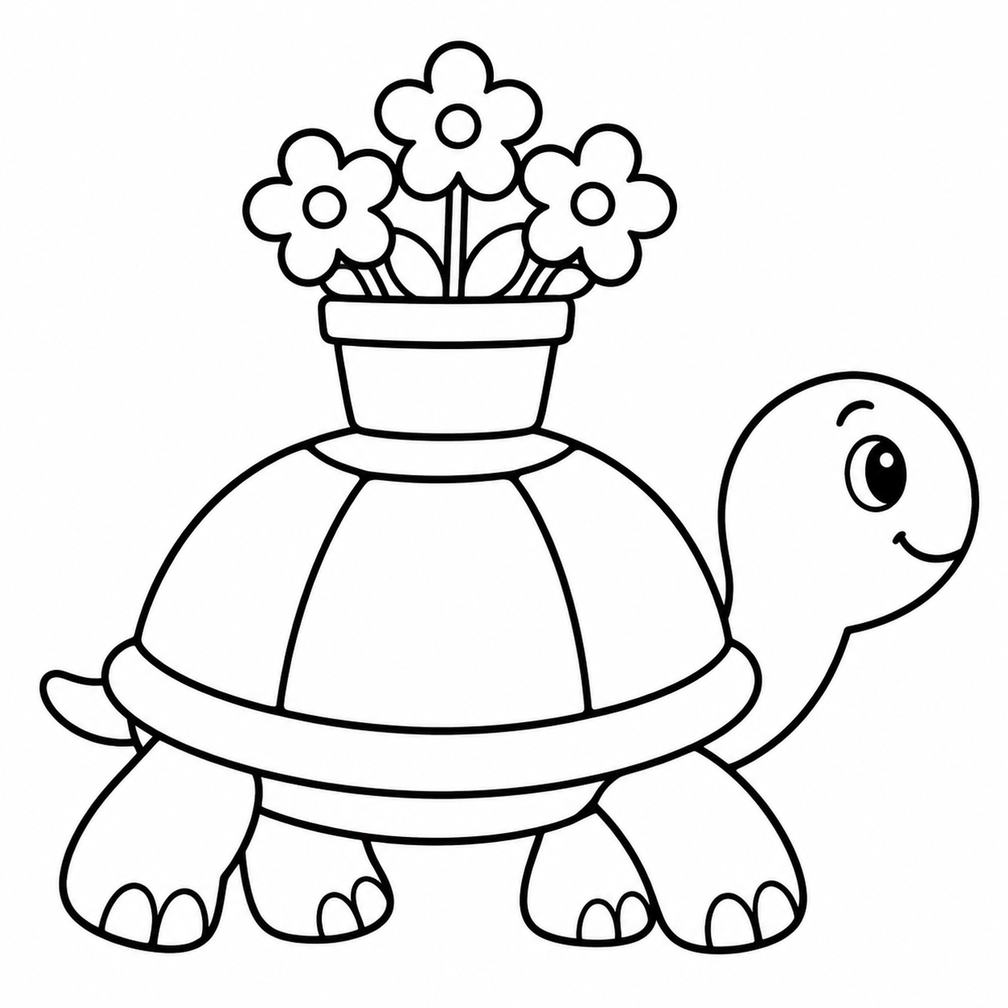 Turtle Carrying a Flower Pot on Its Shell Coloring Page - printable coloring page preview