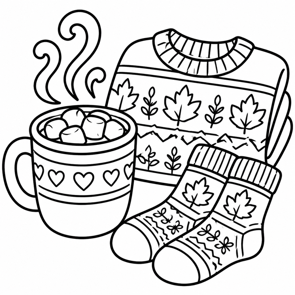 Cozy Autumn Sweater And Hot Cocoa Coloring Page 2 preview
