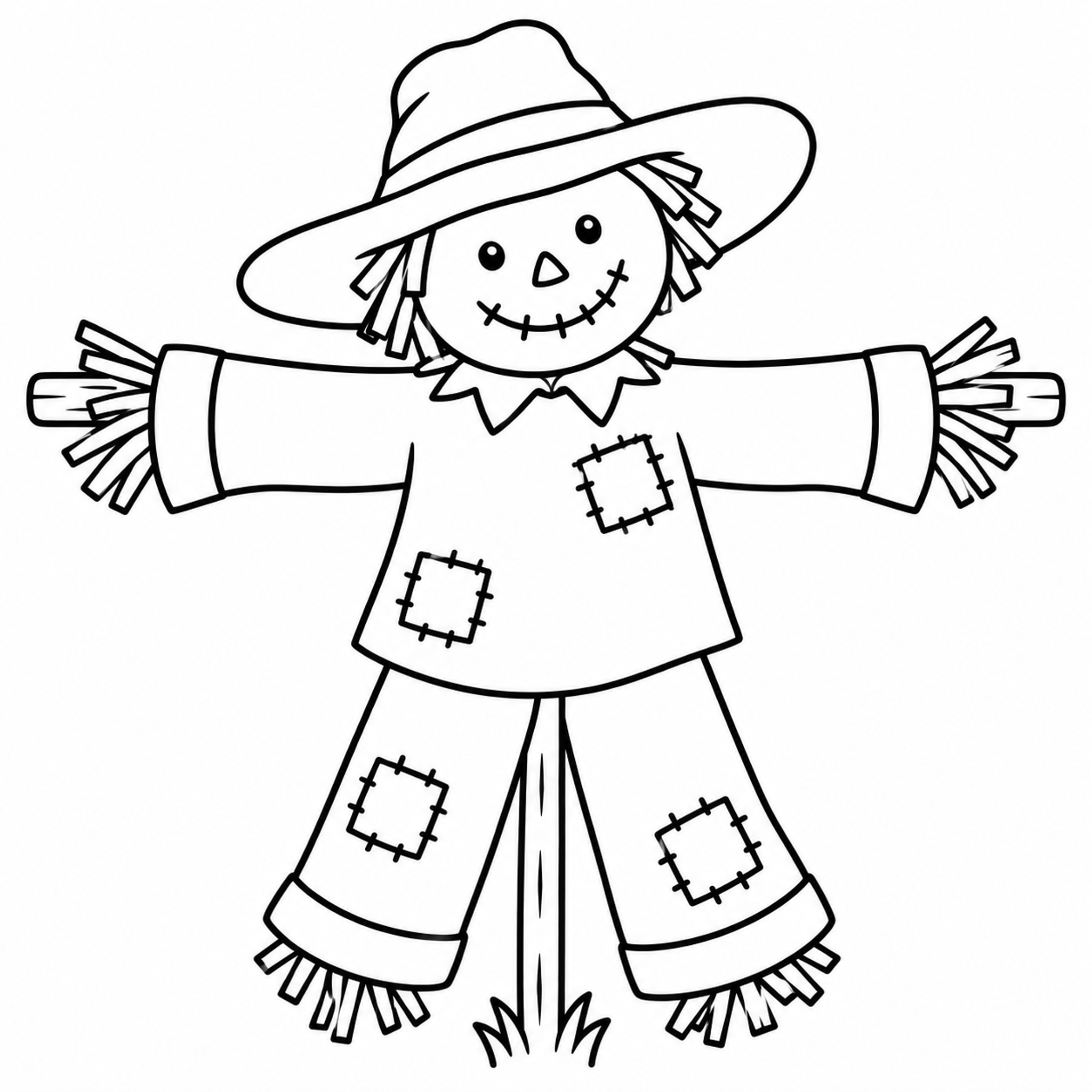 Friendly Scarecrow with a Floppy Hat Coloring Page - printable coloring page preview