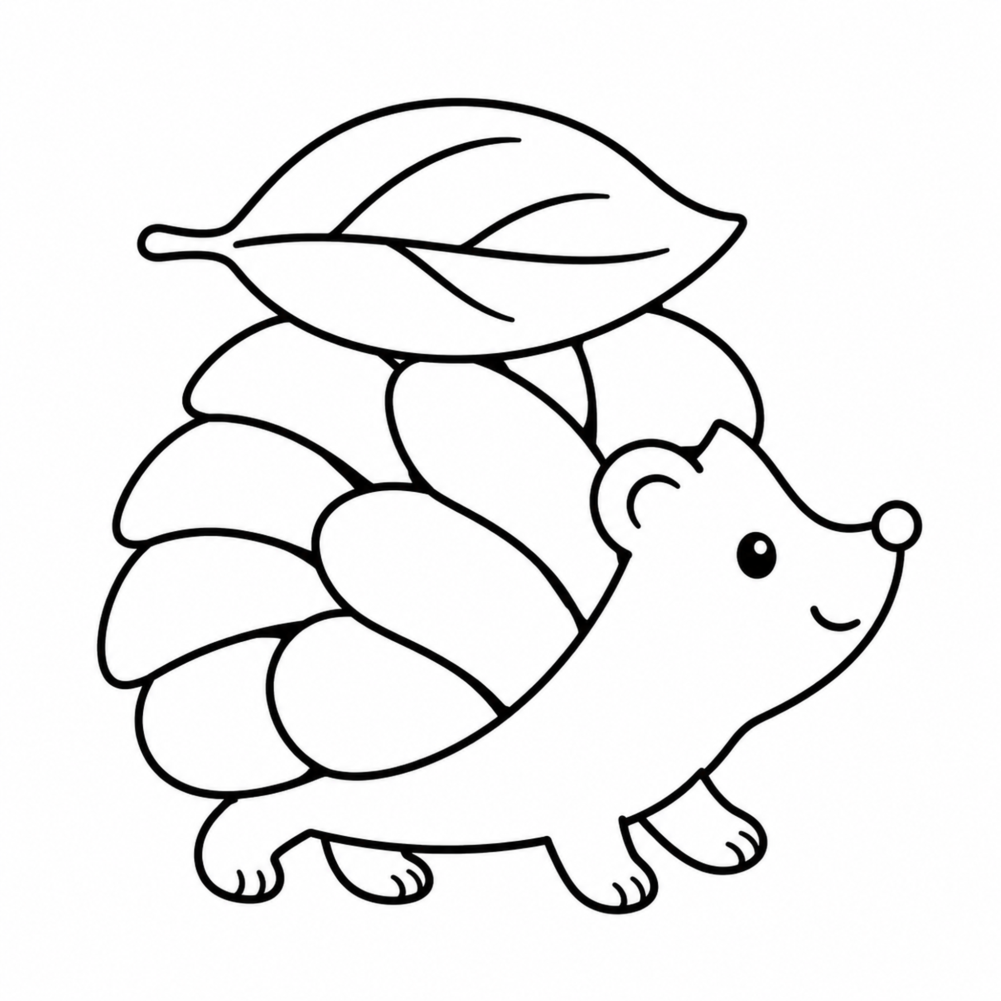 Hedgehog Carrying a Big Leaf Coloring Page - printable coloring page preview