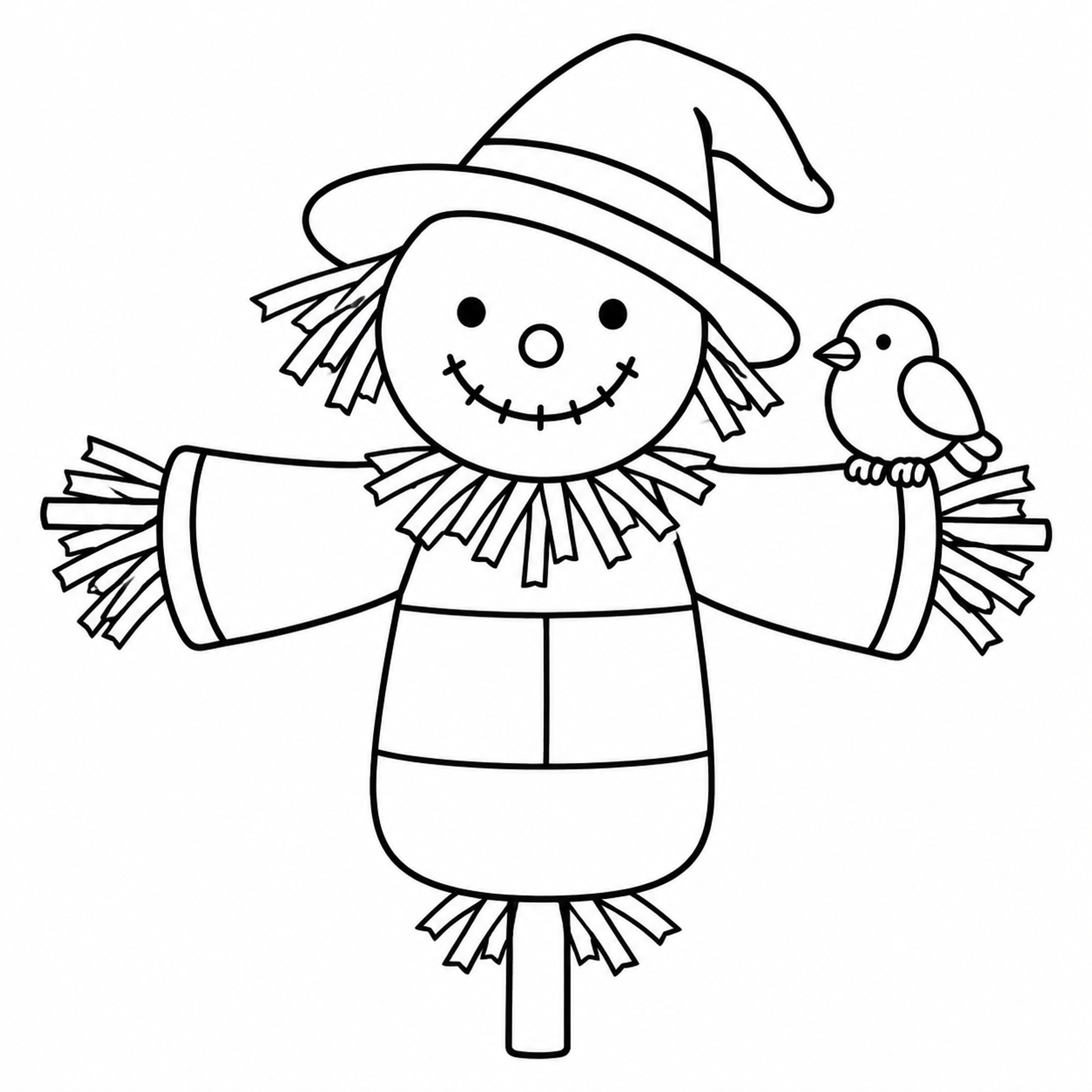 Scarecrow with a Crow on Its Arm Coloring Page - printable coloring page preview