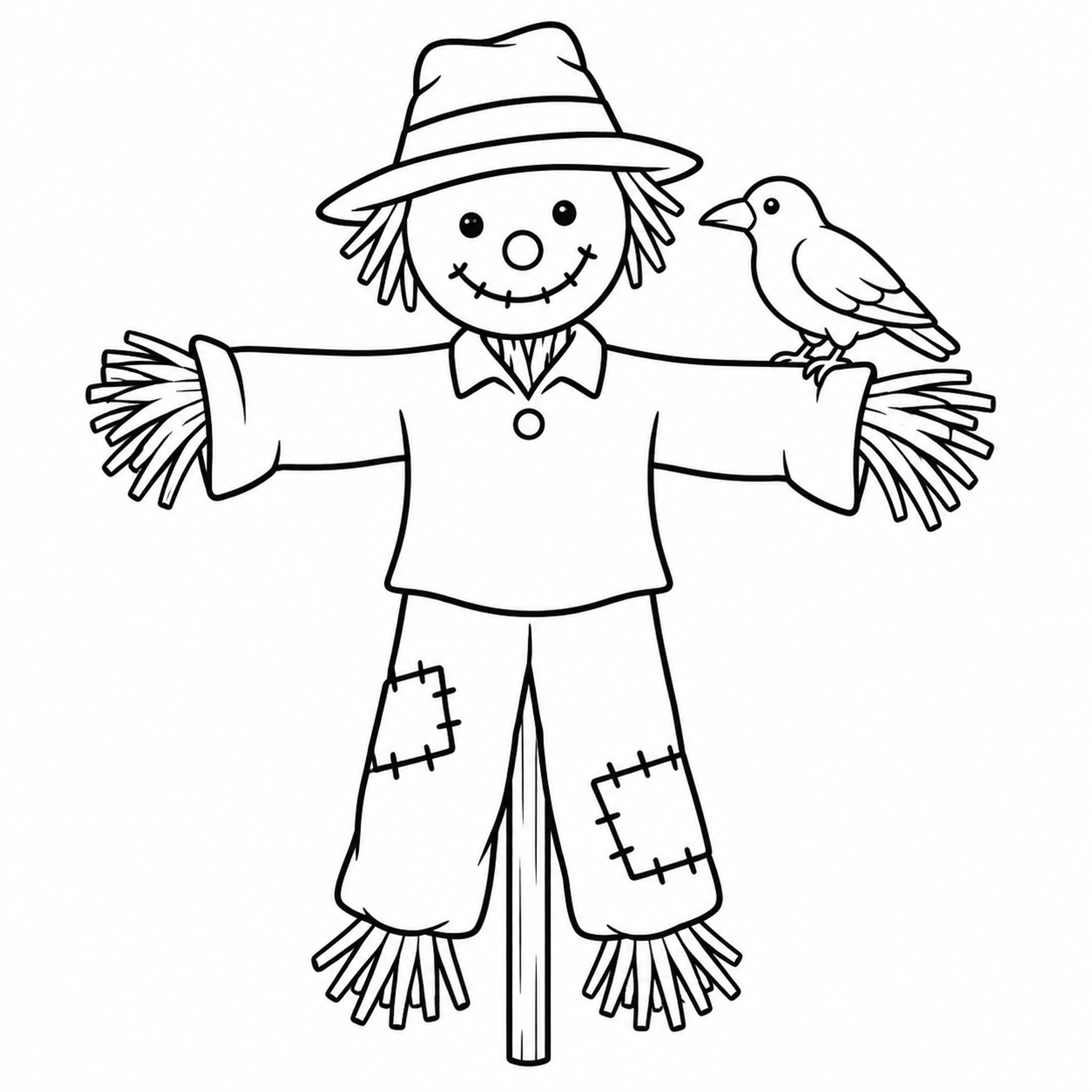 Scarecrow with Crow on Arm Coloring Page - printable coloring page preview