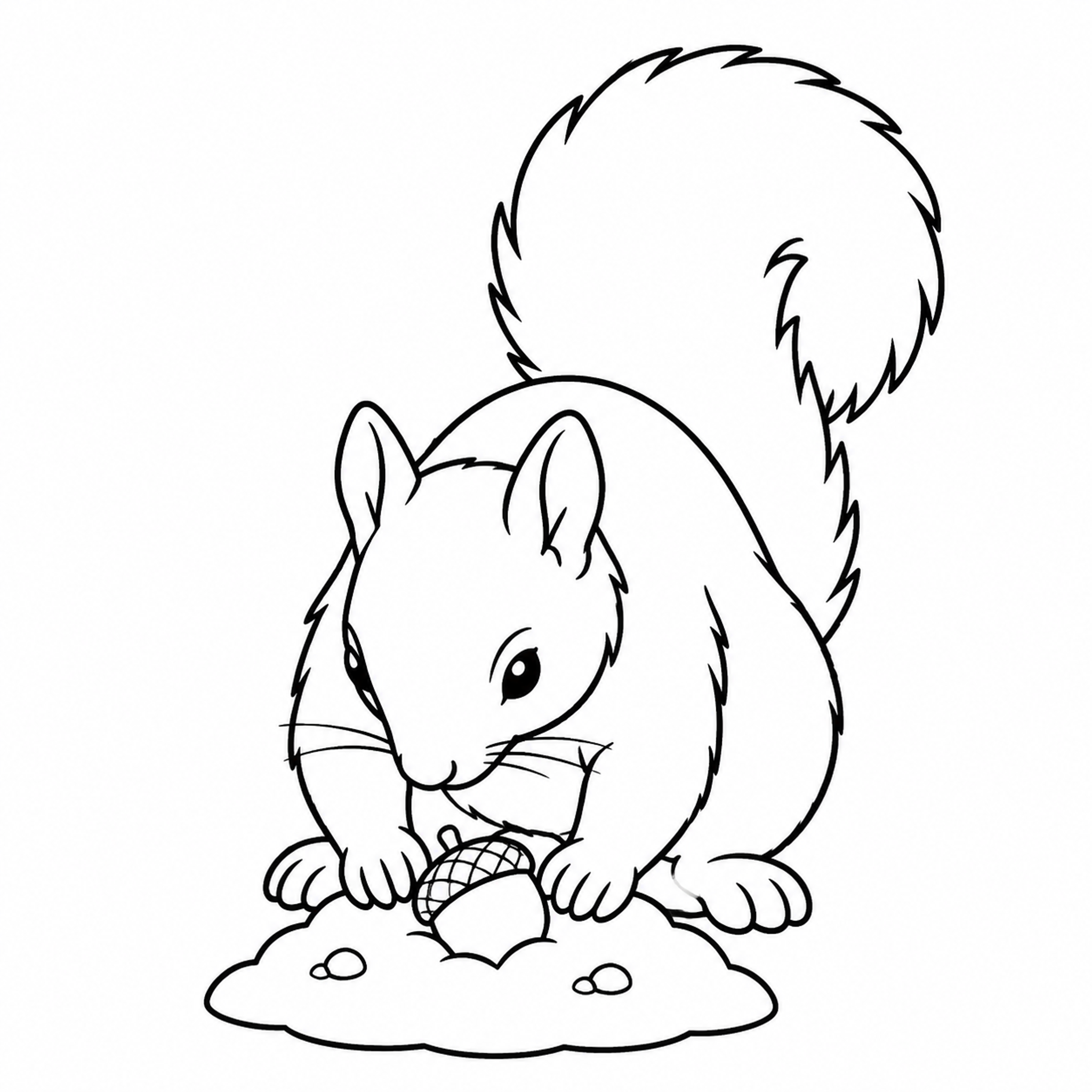 Squirrel Burying an Acorn in the Ground Coloring Page - printable coloring page preview