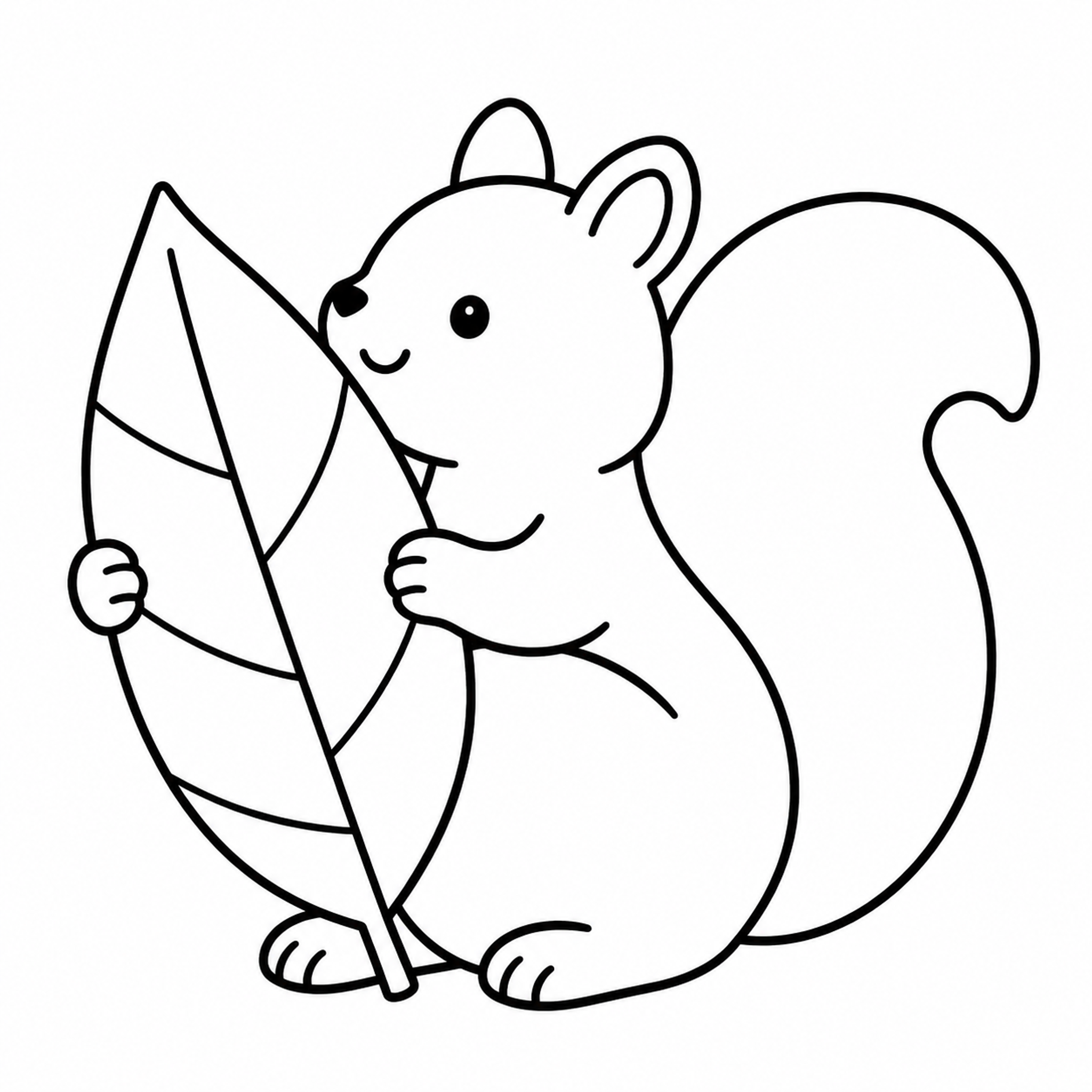 Squirrel Hugging a Giant Autumn Leaf Coloring Page - printable coloring page preview