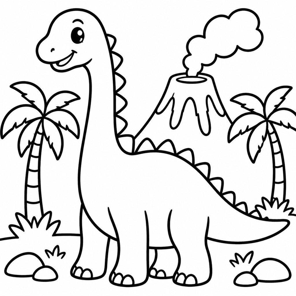 Friendly Dinosaur Coloring Pages For Kids - printable coloring page preview