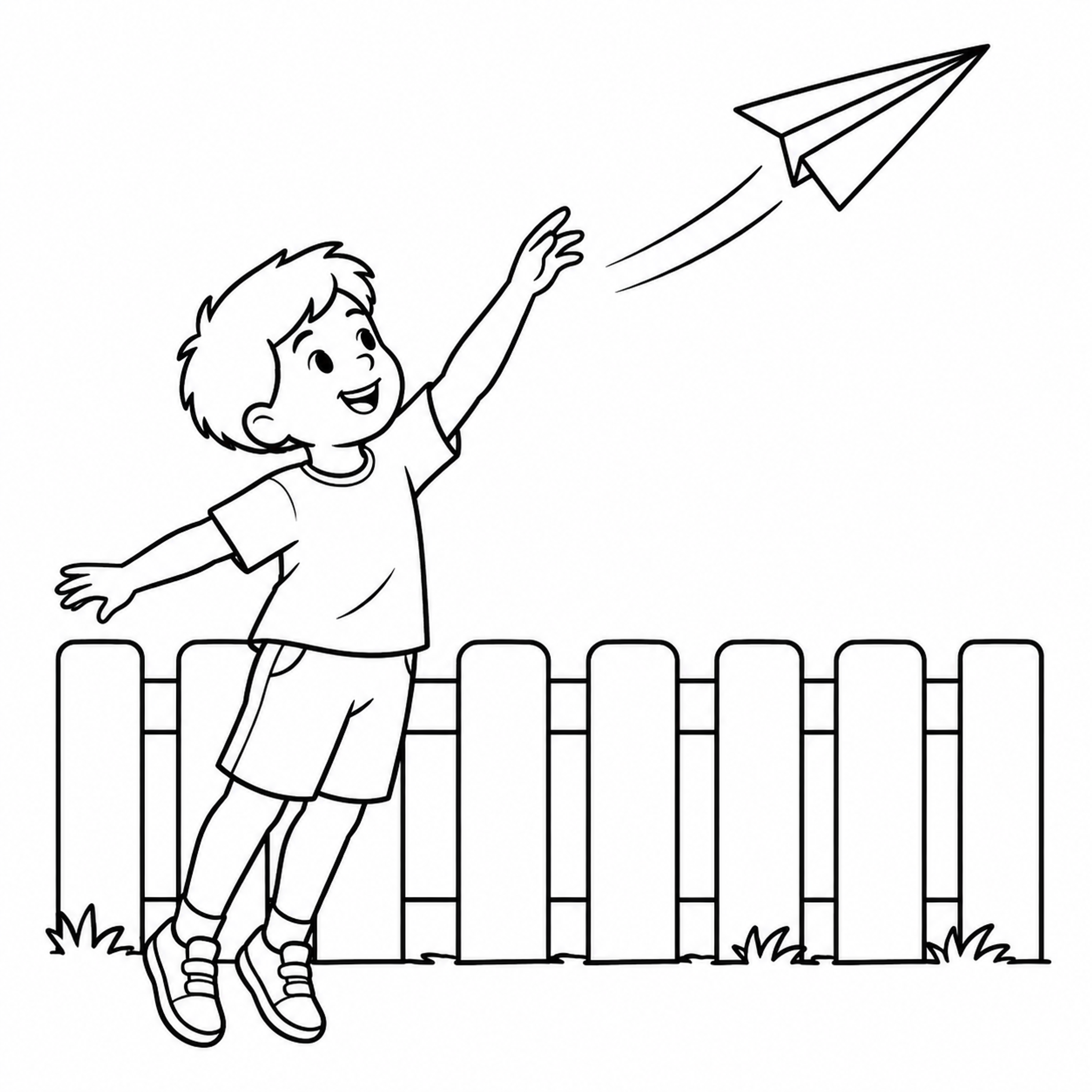 Boy Flying a Paper Airplane Coloring Page preview