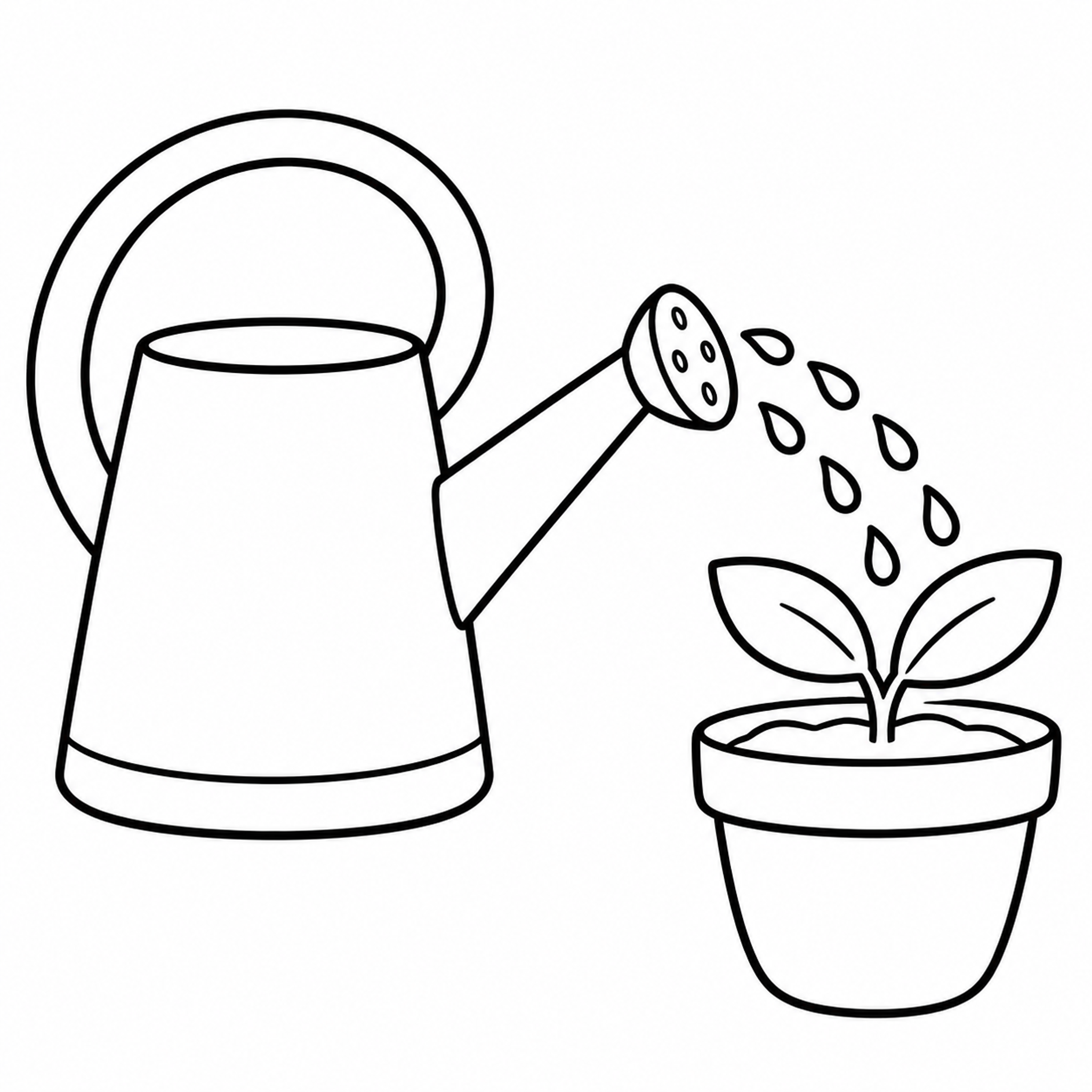 Watering Can Beside a Potted Seedling Coloring Page - printable coloring page preview