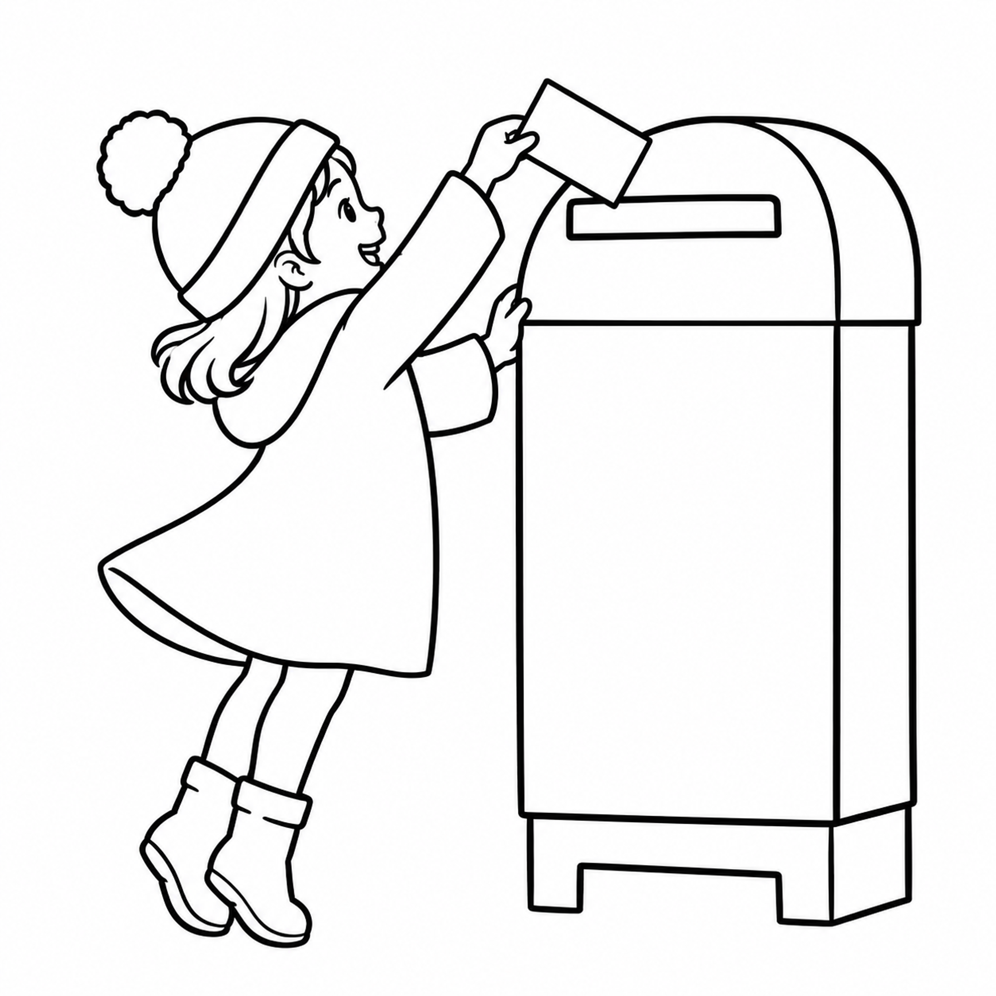 Child Dropping a Card in a Curbside Mailbox Coloring Page - printable coloring page preview