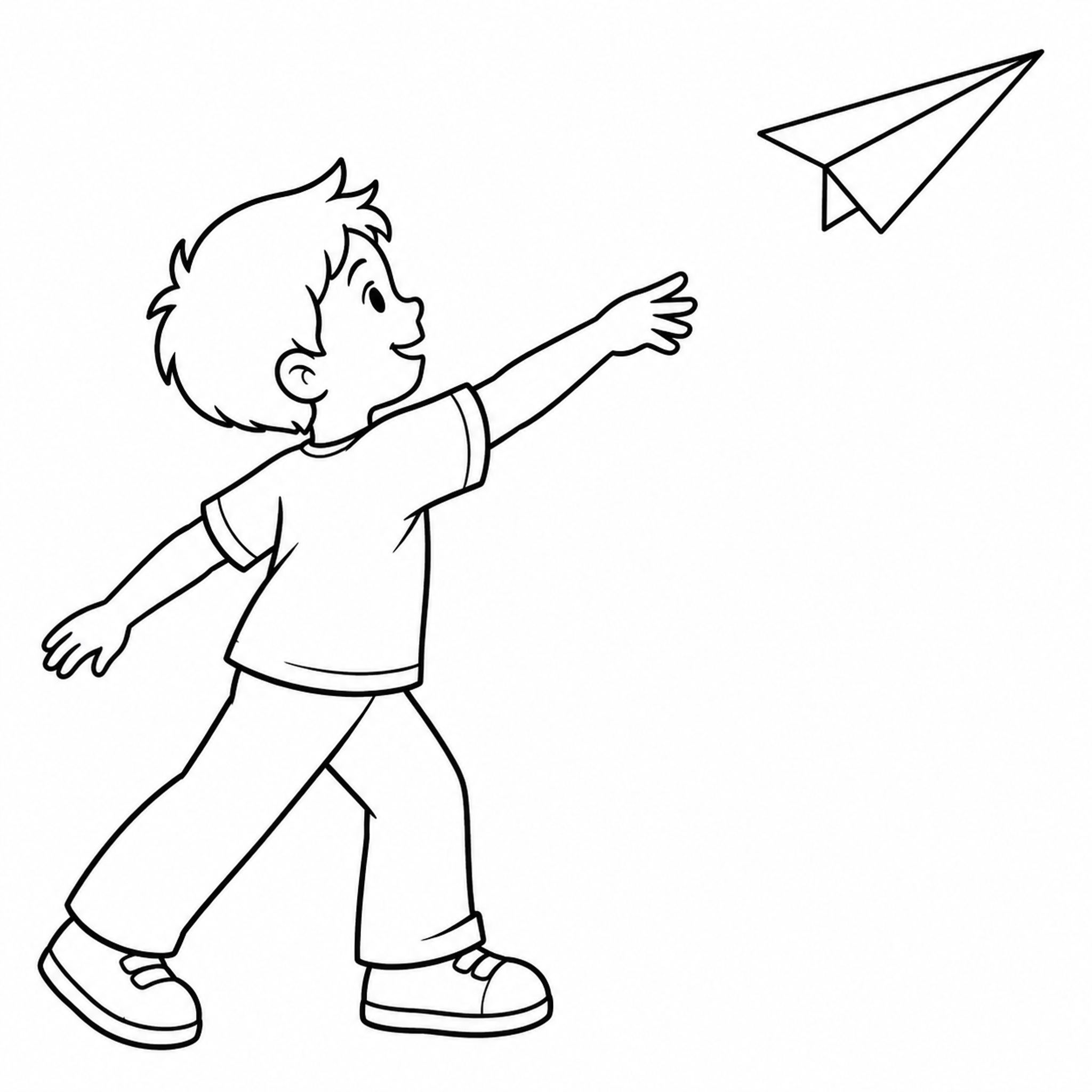 Child Launching a Paper Airplane Coloring Page - printable coloring page preview