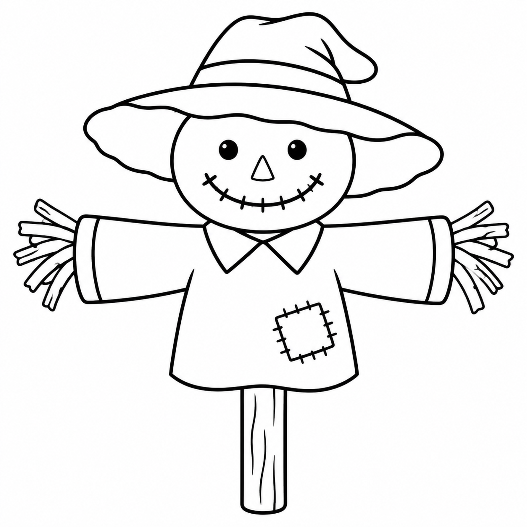 Smiling Scarecrow in a Field Coloring Page preview