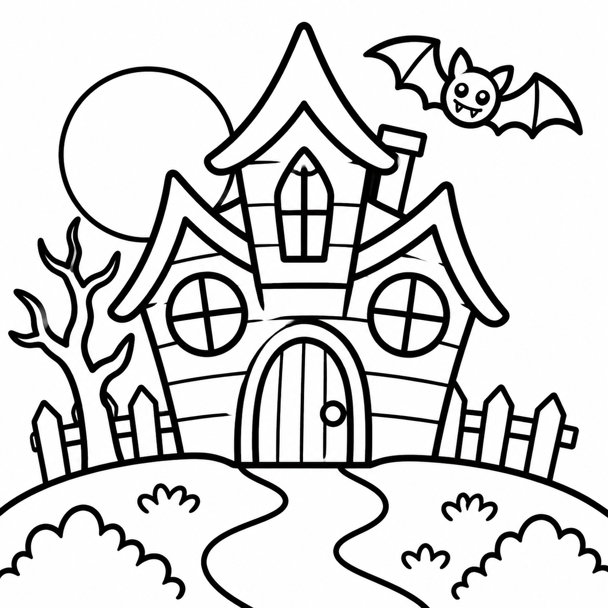Friendly Haunted House Halloween Coloring Page 2 - printable coloring page preview