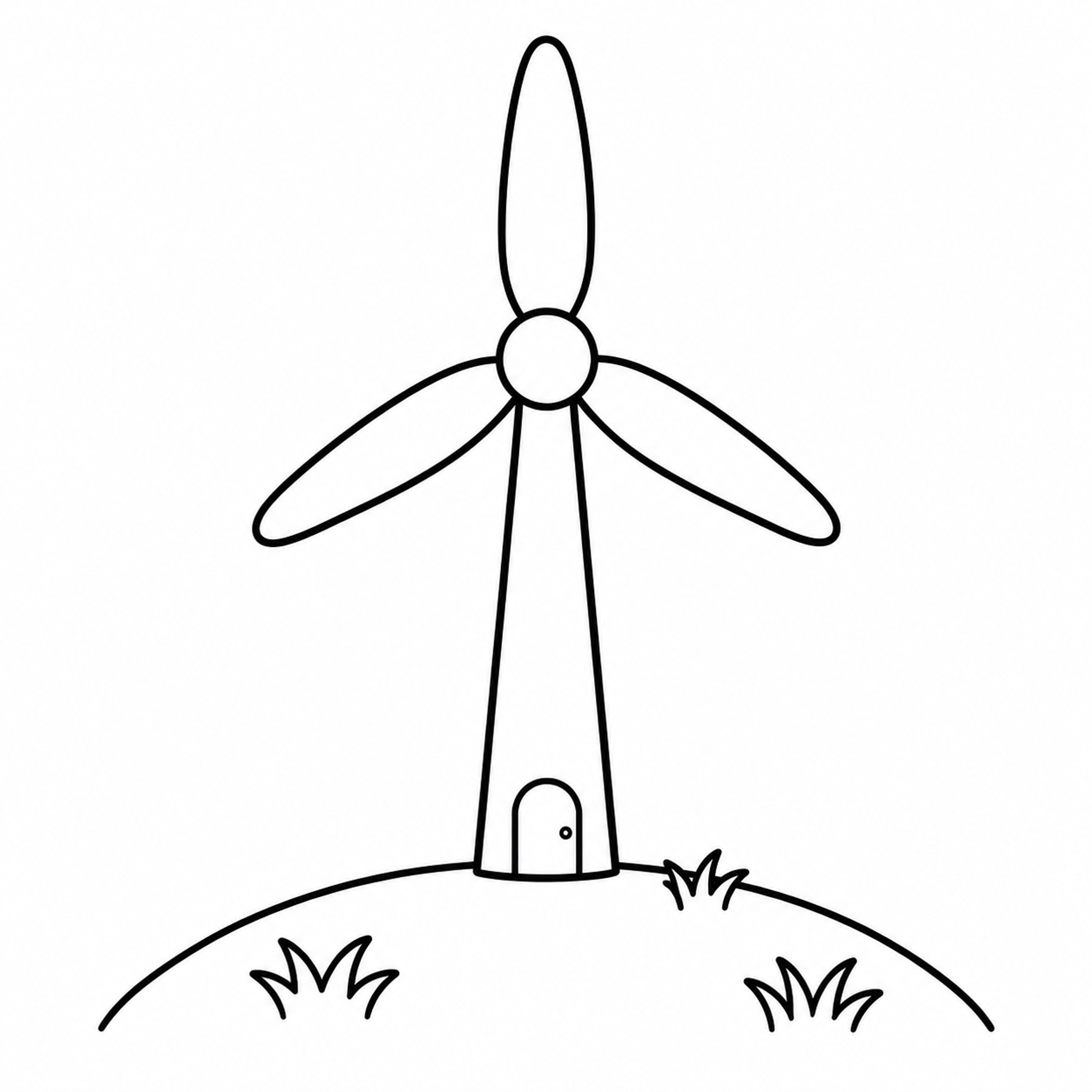 Wind Turbine on a Grassy Hill Coloring Page - printable coloring page preview