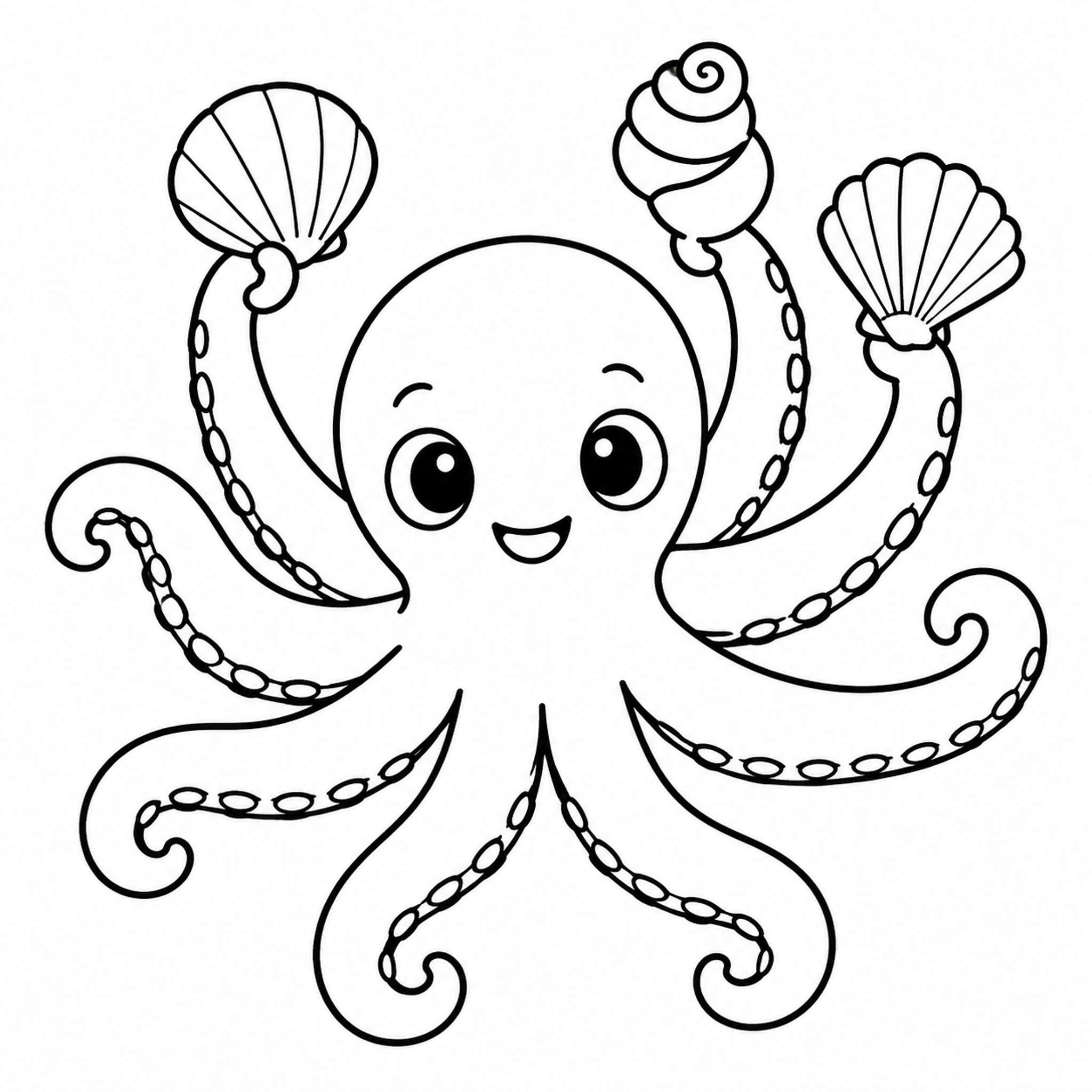 Octopus Juggling Seashells Coloring Page - printable coloring page preview