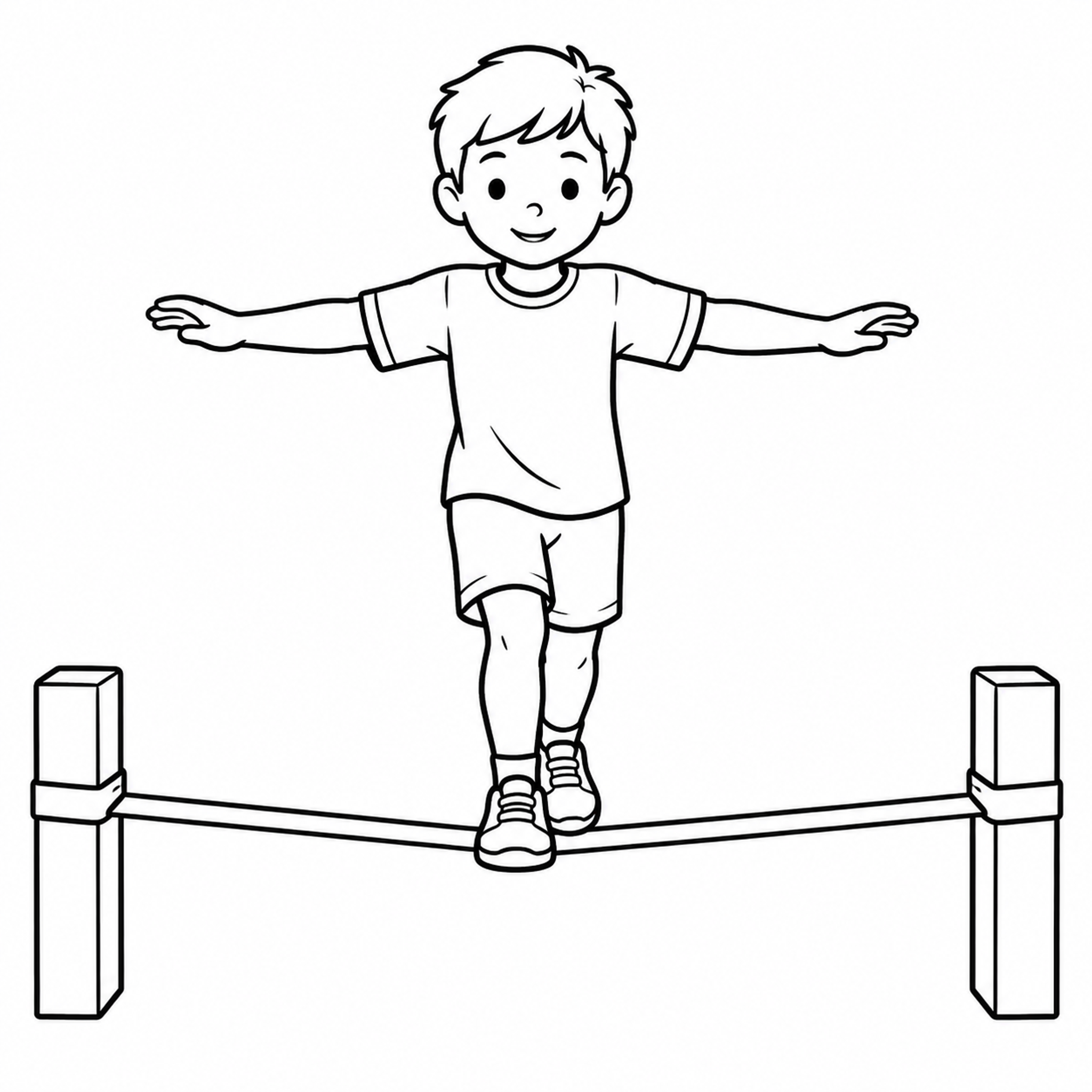Child Balancing on a Slackline Coloring Page - printable coloring page preview