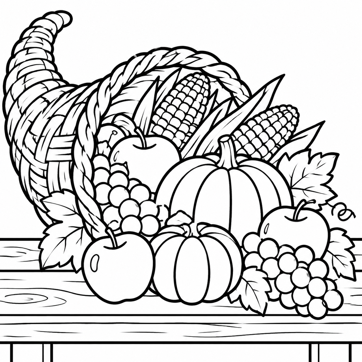Cornucopia And Harvest Coloring Page For Thanksgiving preview