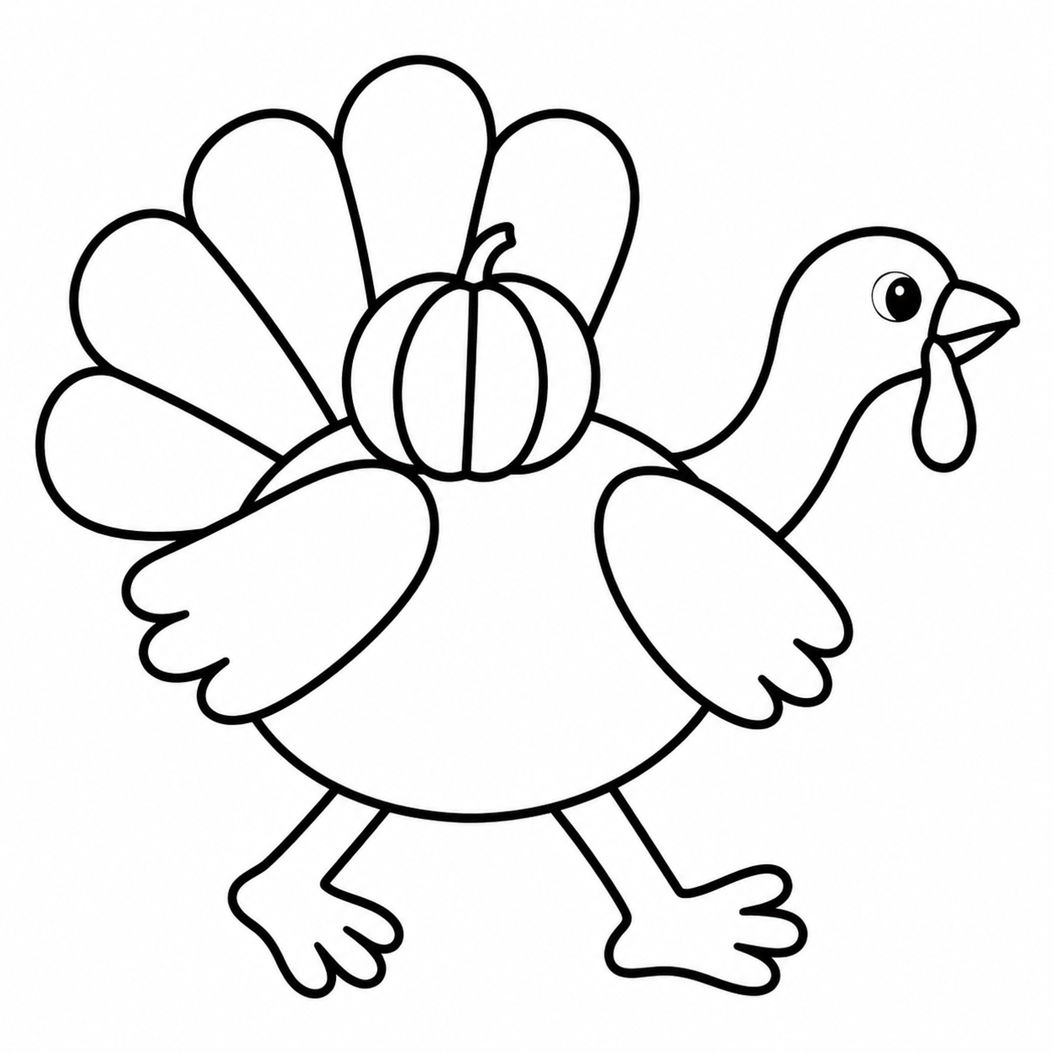 Turkey Balancing a Pumpkin on Its Back Coloring Page - printable coloring page preview