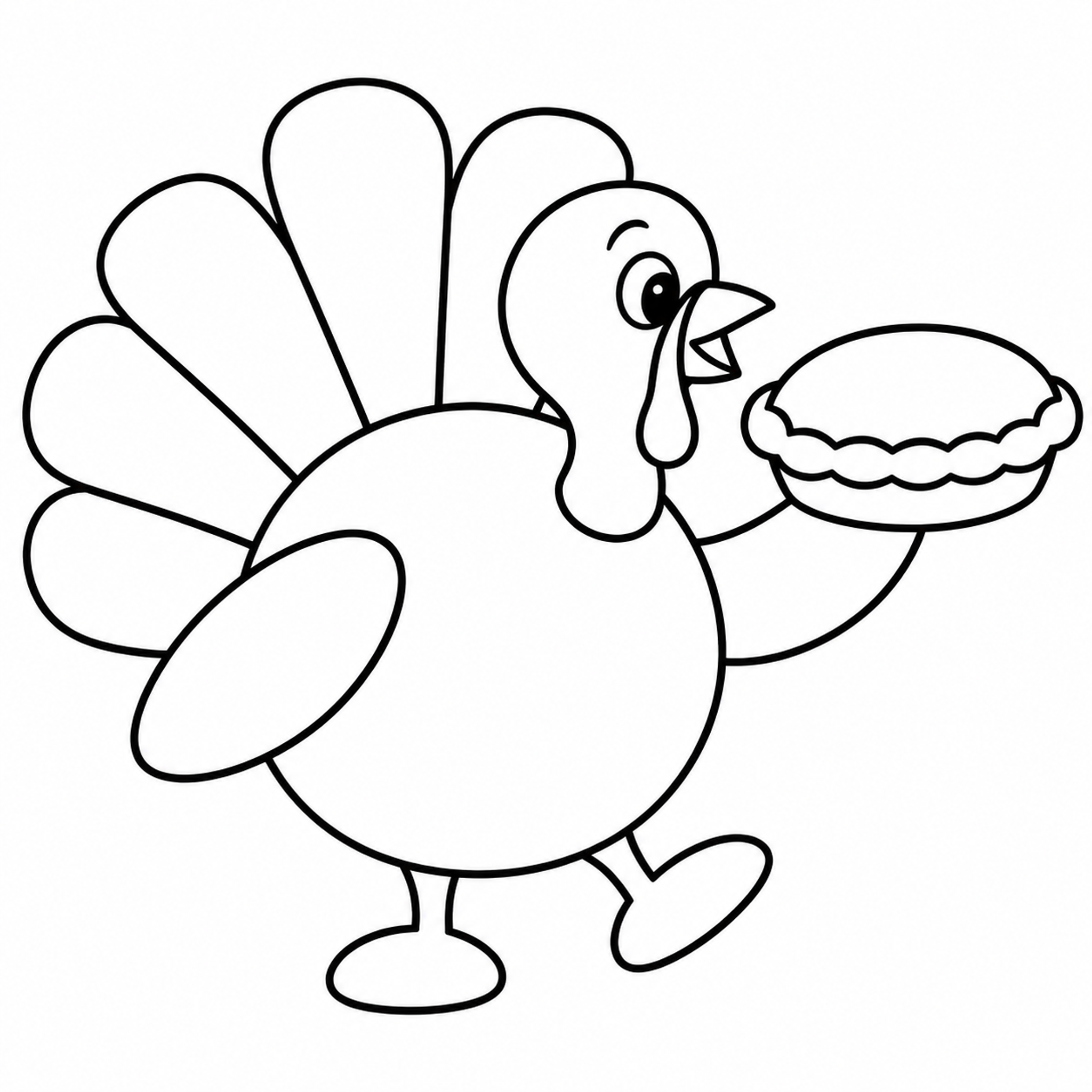 Turkey Balancing a Thanksgiving Pie Coloring Page - printable coloring page preview