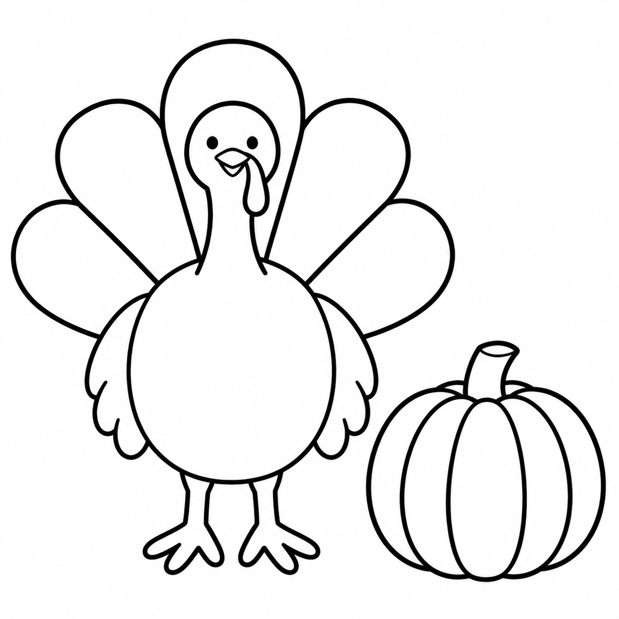 Turkey Standing Beside a Big Pumpkin Coloring Page - printable coloring page preview