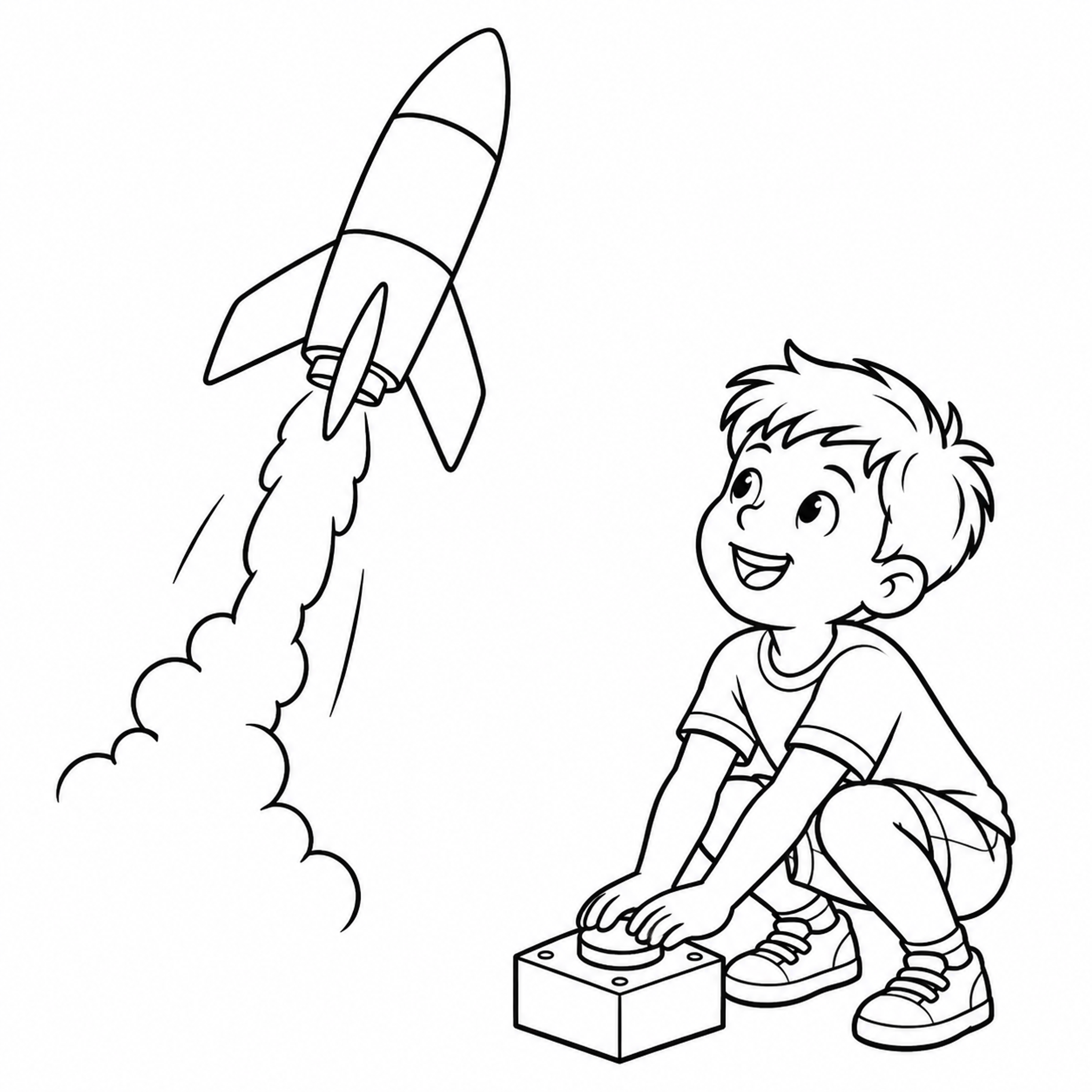 Boy Launching a Model Rocket Coloring Page preview