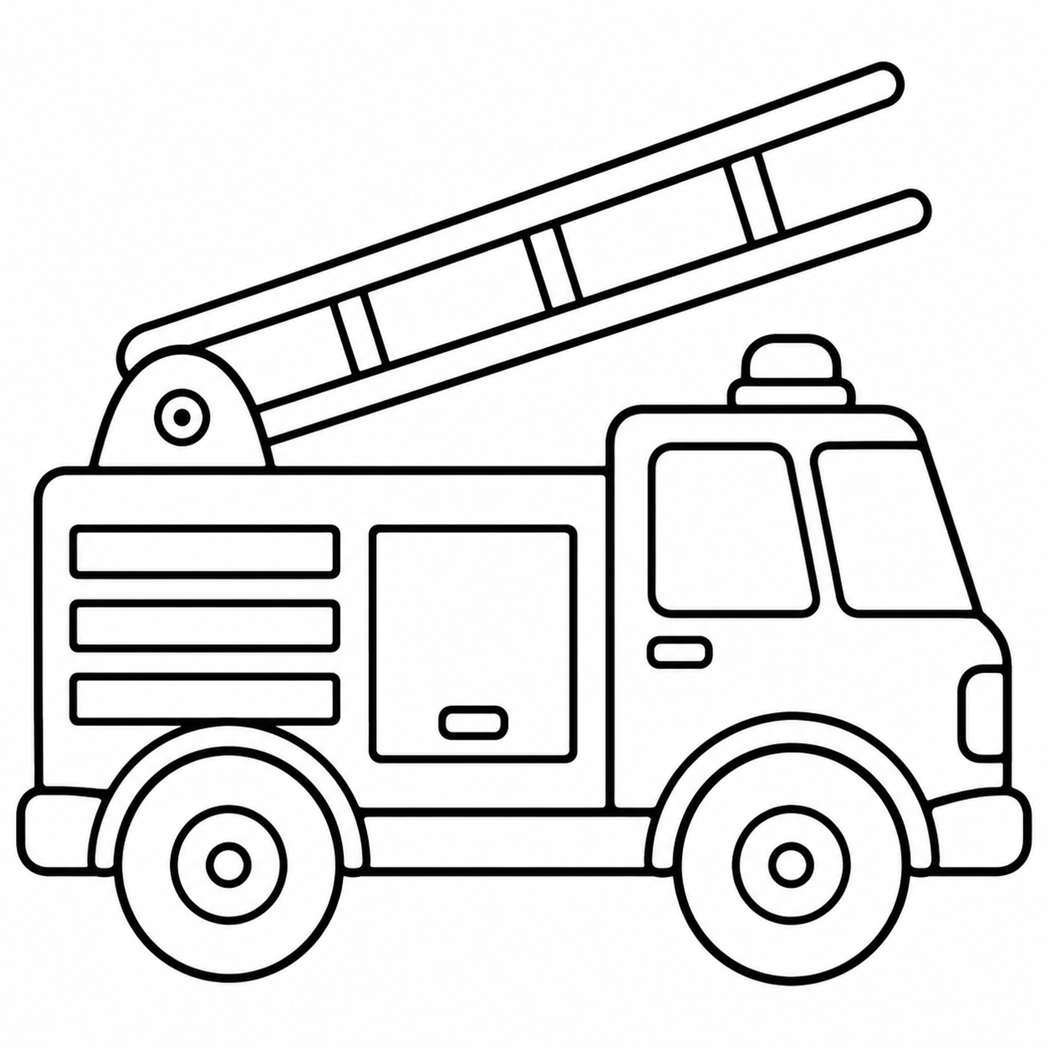 Chunky Fire Truck with Raised Ladder Coloring Page - printable coloring page preview