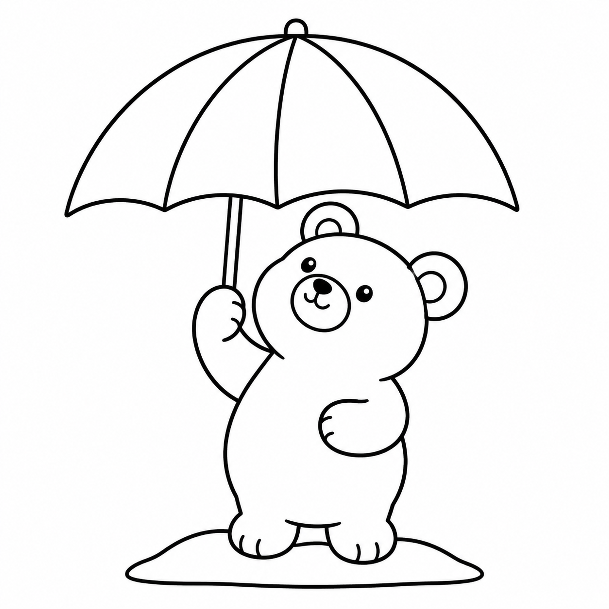 Bear Cub Holding Umbrella in Falling Snow Coloring Page preview