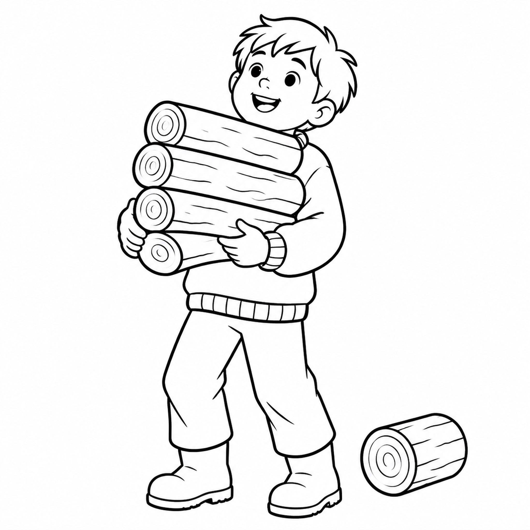 Child Carrying a Stack of Firewood Coloring Page preview