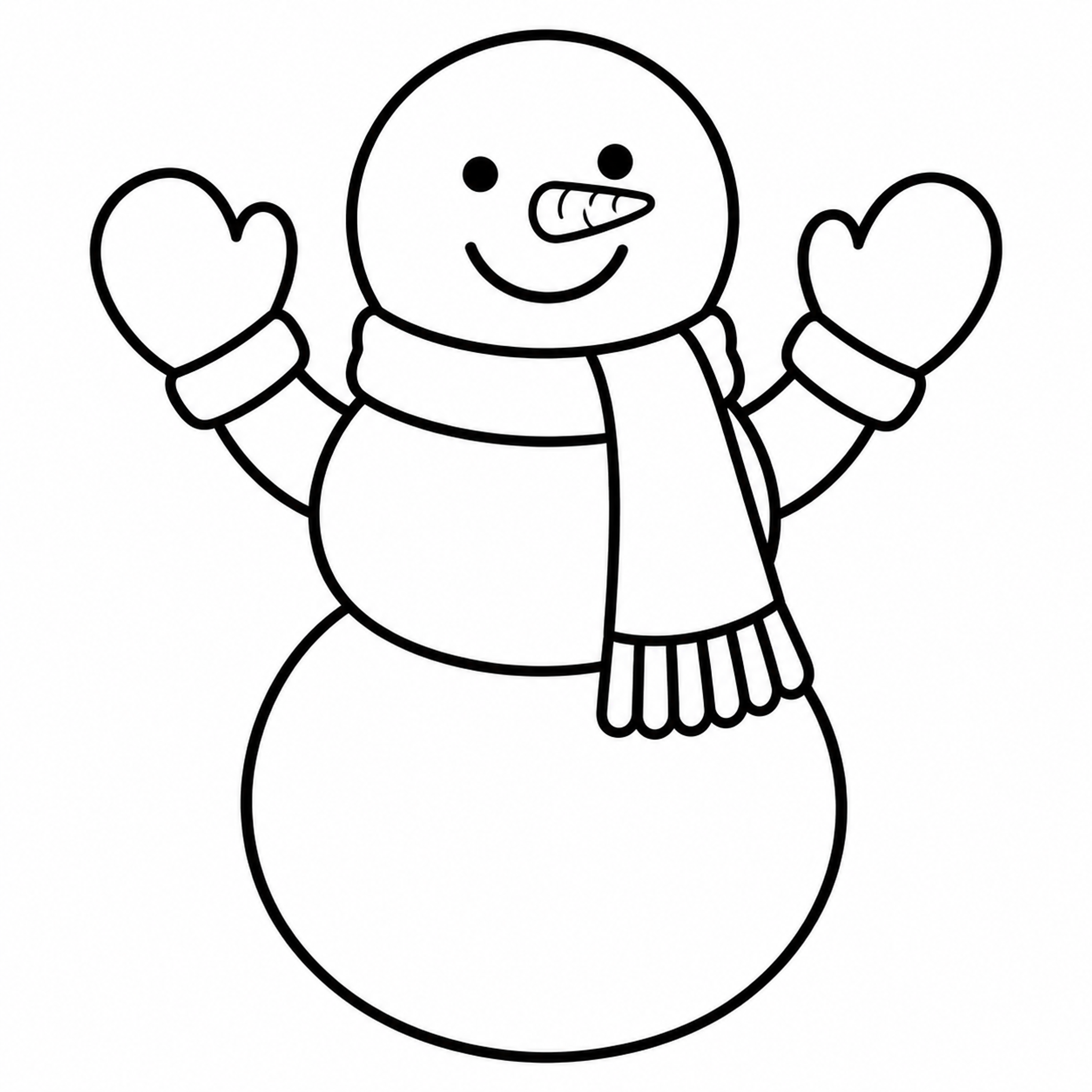Snowman with Big Mittens and Scarf Coloring Page - printable coloring page preview